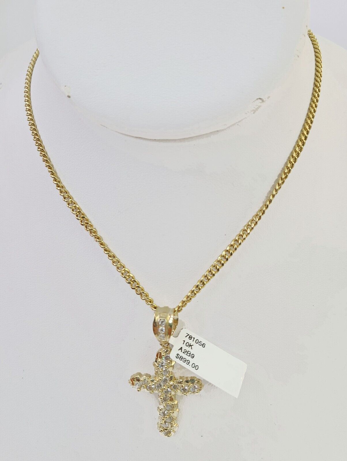 10k Gold Miami Cuban Chain & Cross Charm \ Pendent SET 3mm 20 Inches Necklace - GoldenlinQ