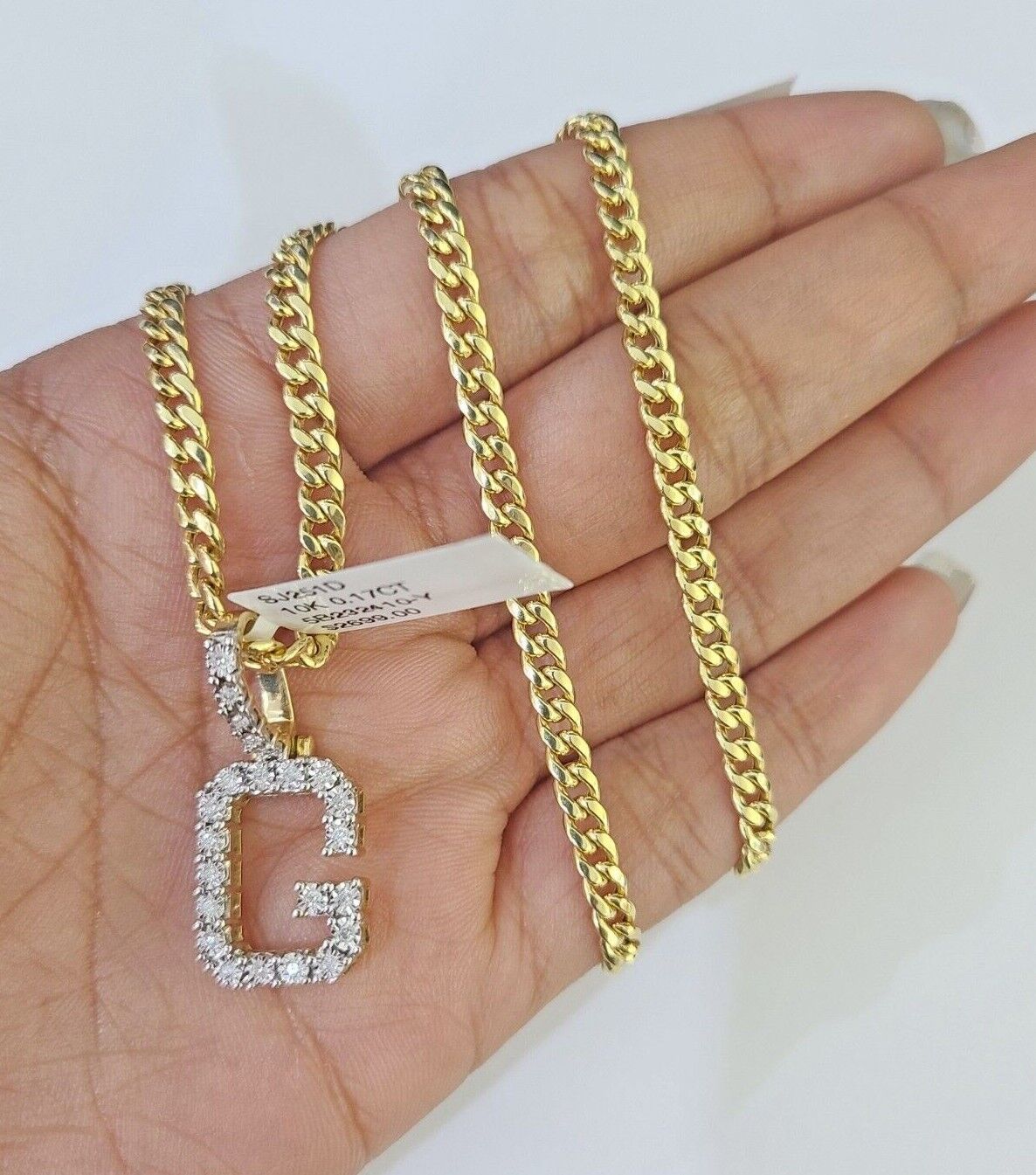 10K Gold Miami Cuban Chain G Initial Diamond Charm Length 18" - 26" 3mm REAL - GoldenlinQ