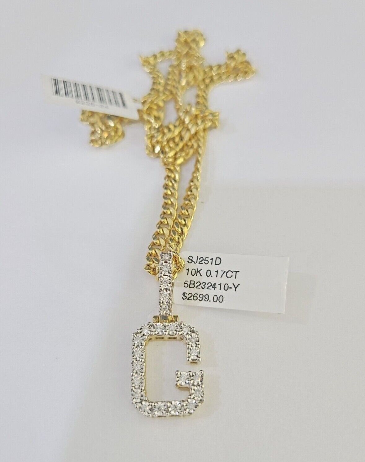 10K Gold Miami Cuban Chain G Initial Diamond Charm Length 18" - 26" 3mm REAL - GoldenlinQ