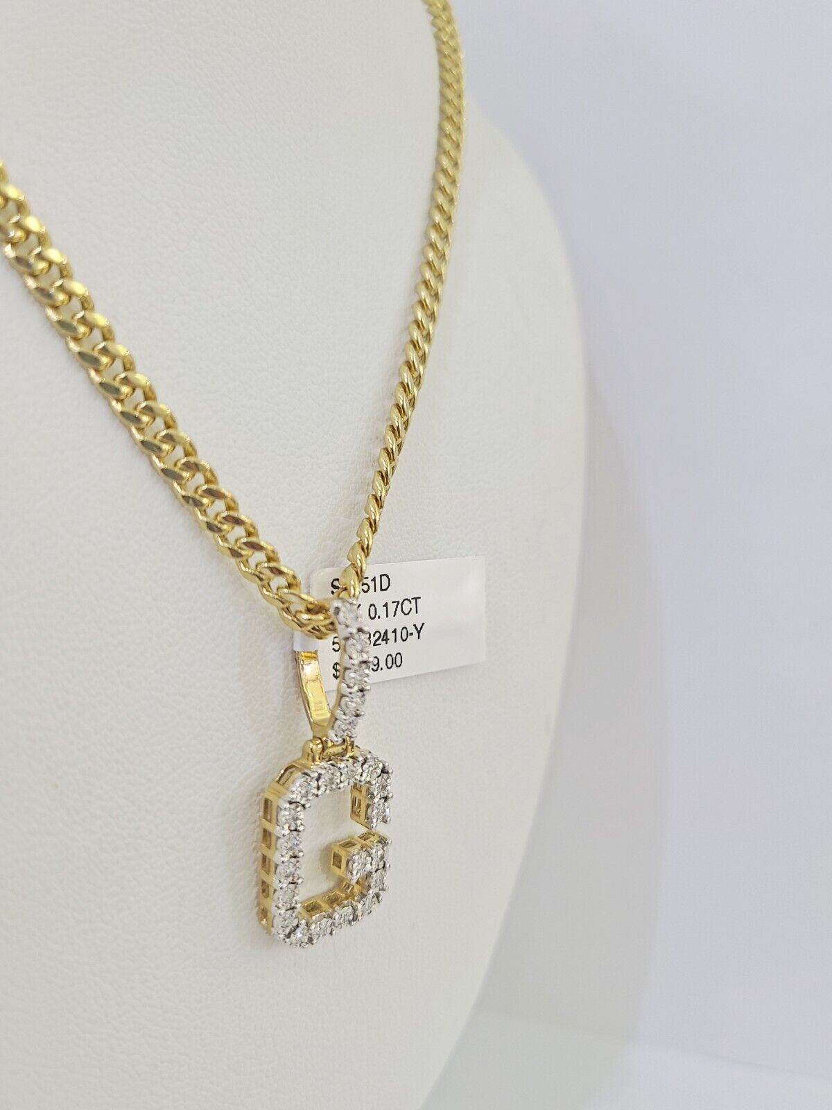 10K Gold Miami Cuban Chain G Initial Diamond Charm Length 18" - 26" 3mm REAL - GoldenlinQ