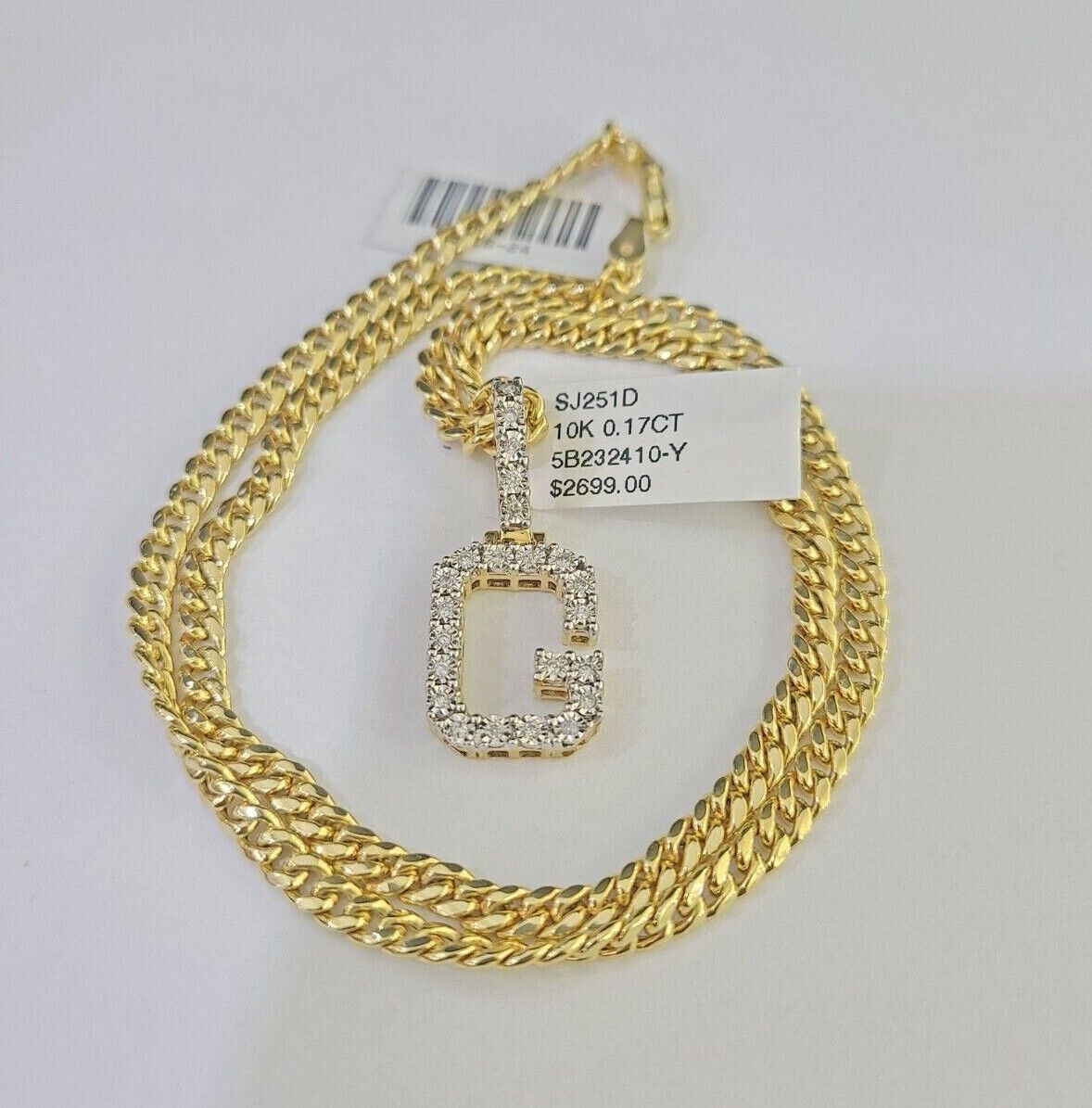 10K Gold Miami Cuban Chain G Initial Diamond Charm Length 18" - 26" 3mm REAL - GoldenlinQ
