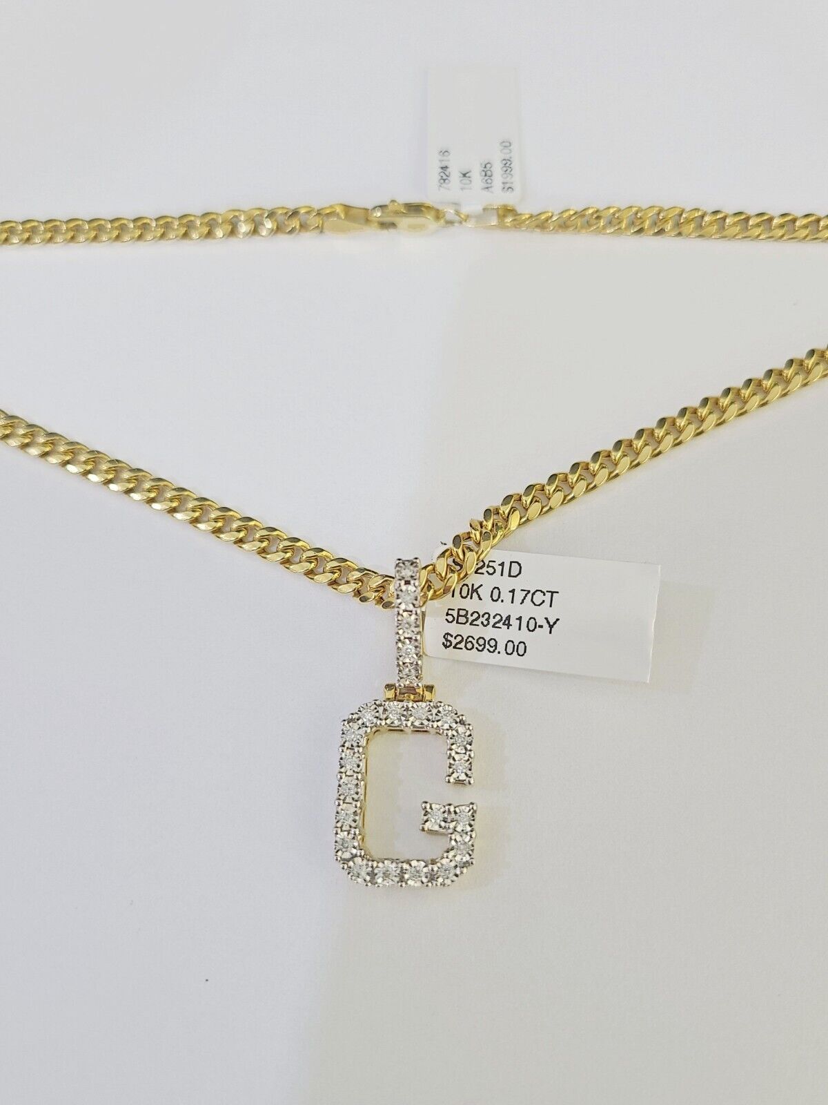10K Gold Miami Cuban Chain G Initial Diamond Charm Length 18" - 26" 3mm REAL - GoldenlinQ