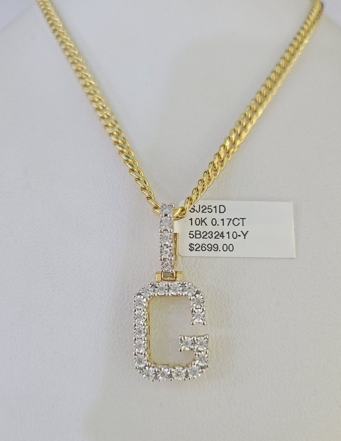 10K Gold Miami Cuban Chain G Initial Diamond Charm Length 18" - 26" 3mm REAL - GoldenlinQ