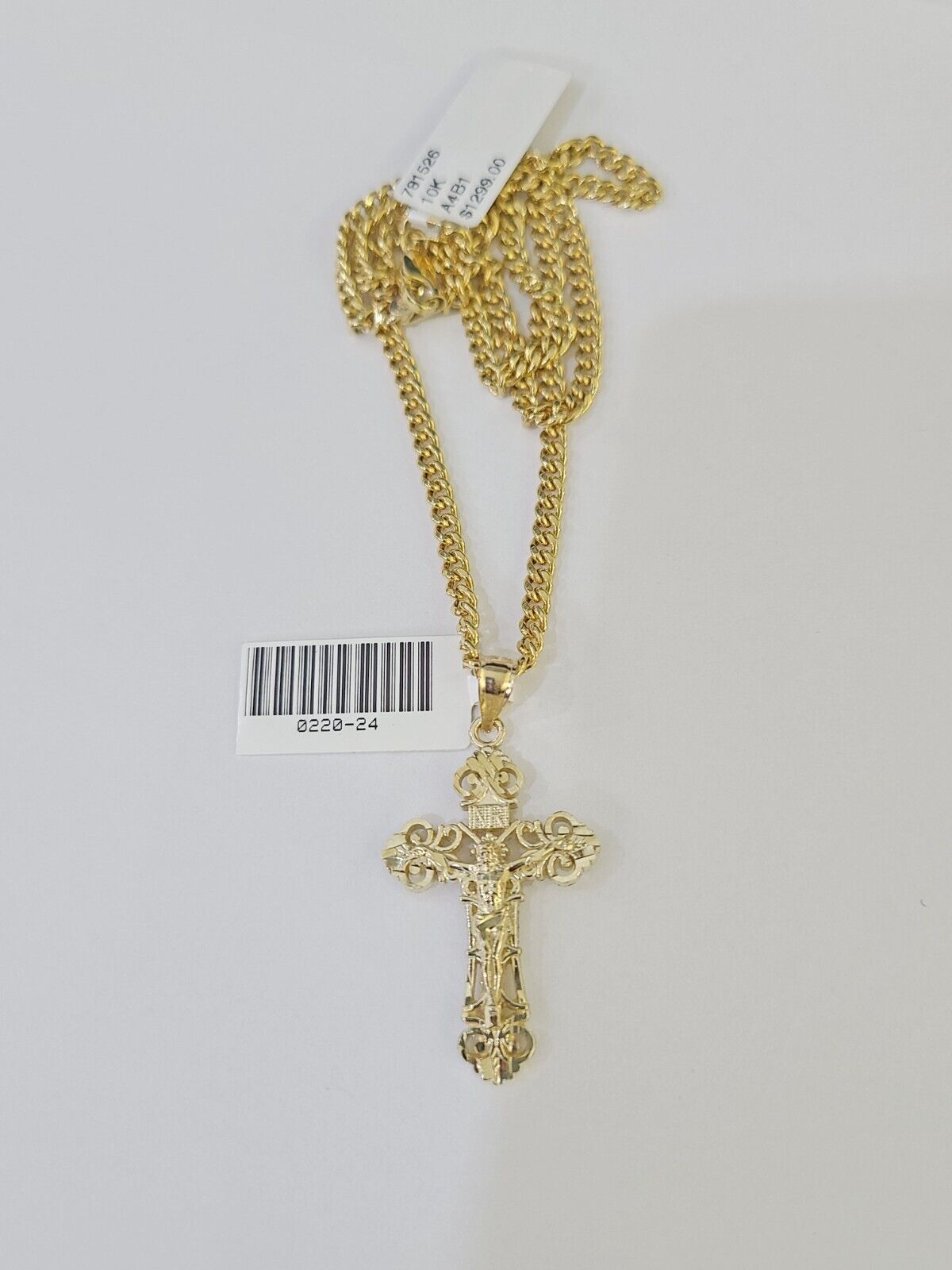 10K Gold Miami Cuban Chain INRI Cross Charm Length 18" - 26" 2.5mm REAL Yellow - GoldenlinQ