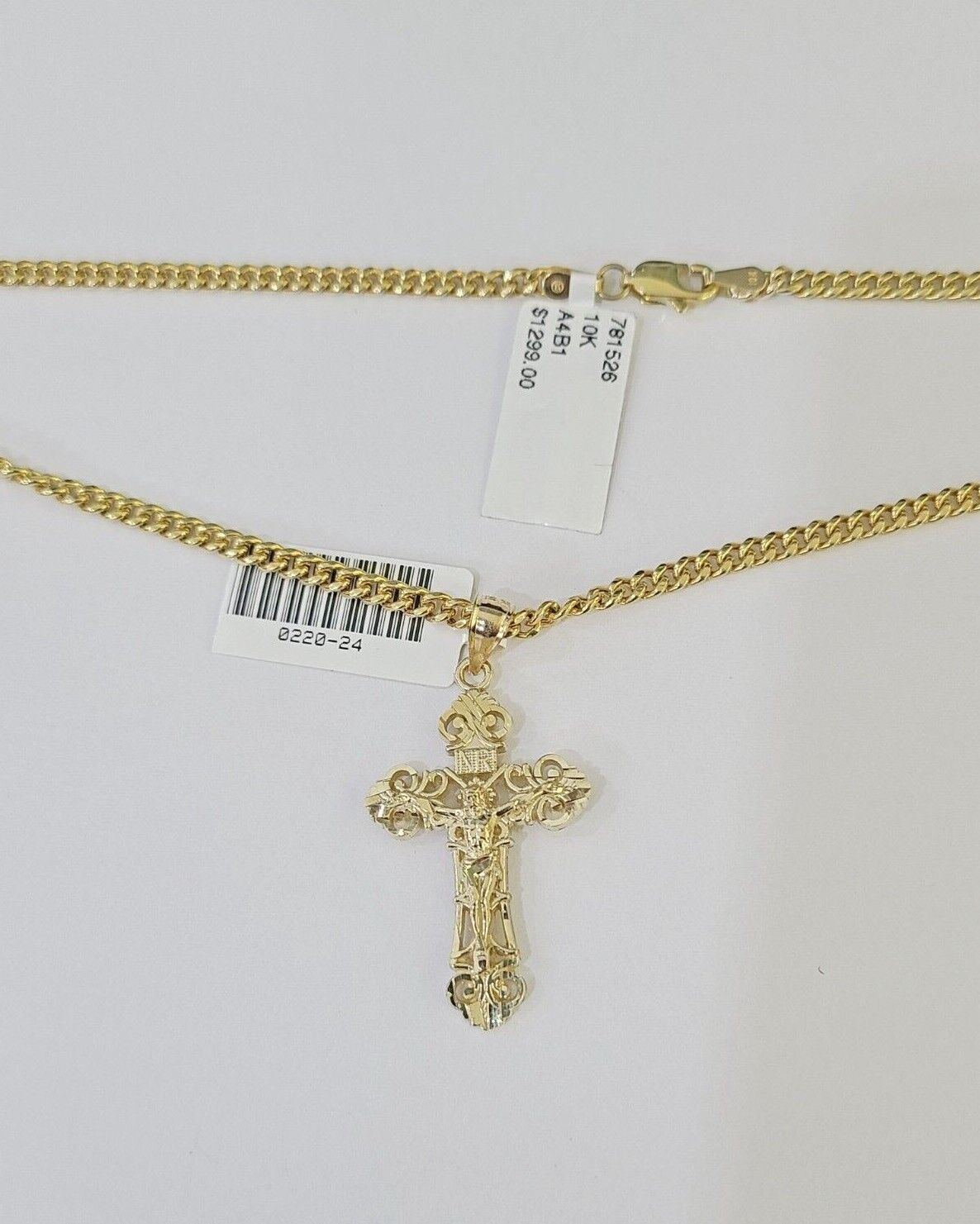 10K Gold Miami Cuban Chain INRI Cross Charm Length 18" - 26" 2.5mm REAL Yellow - GoldenlinQ
