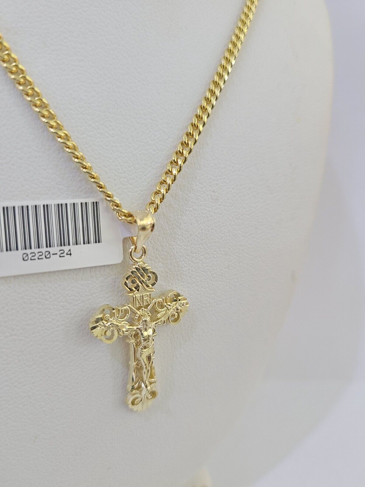 10K Gold Miami Cuban Chain INRI Cross Charm Length 18" - 26" 2.5mm REAL Yellow - GoldenlinQ