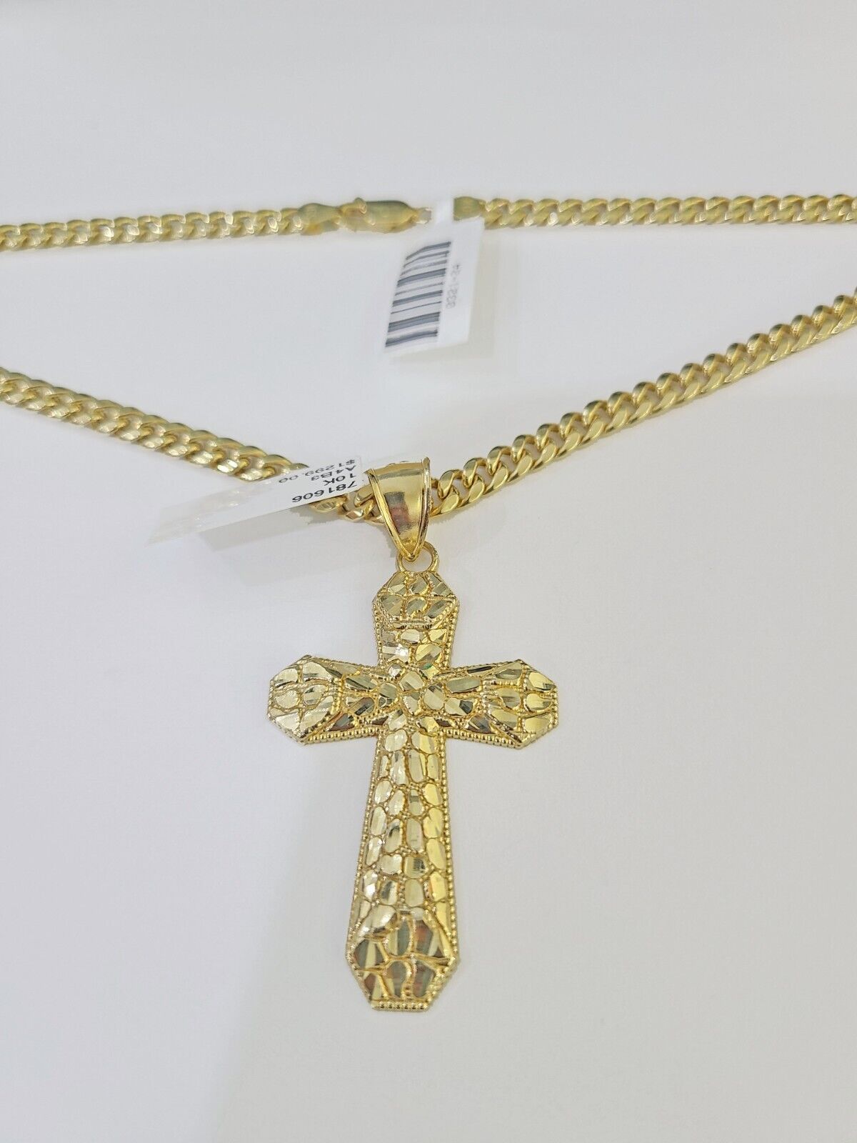 10K Gold Miami Cuban Chain Jesus Cross Charm Length 18" - 26" 4mm REAL Yellow - GoldenlinQ