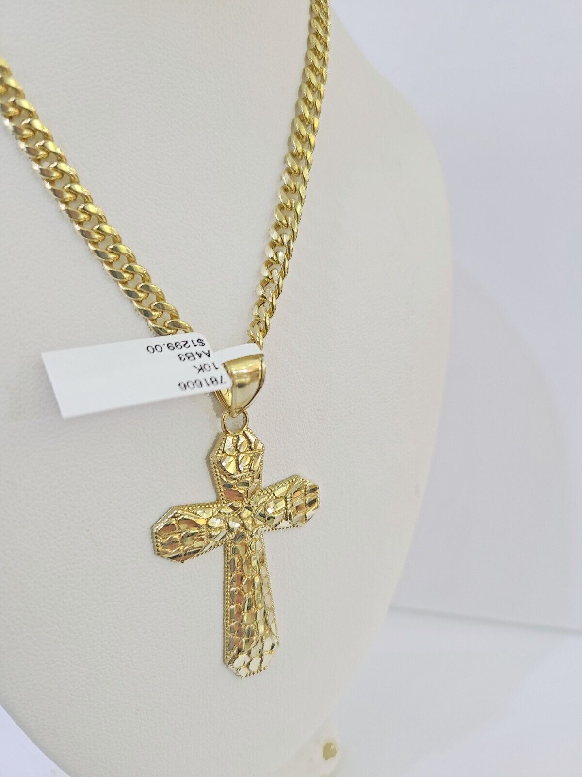 10K Gold Miami Cuban Chain Jesus Cross Charm Length 18" - 26" 4mm REAL Yellow - GoldenlinQ