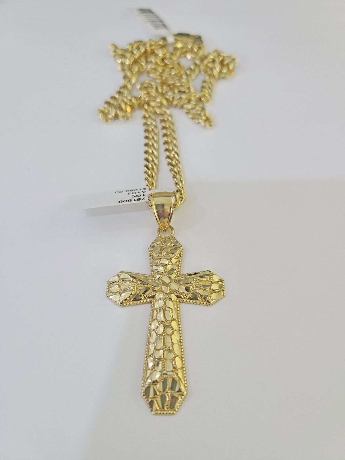 10K Gold Miami Cuban Chain Jesus Cross Charm Length 18" - 26" 4mm REAL Yellow - GoldenlinQ