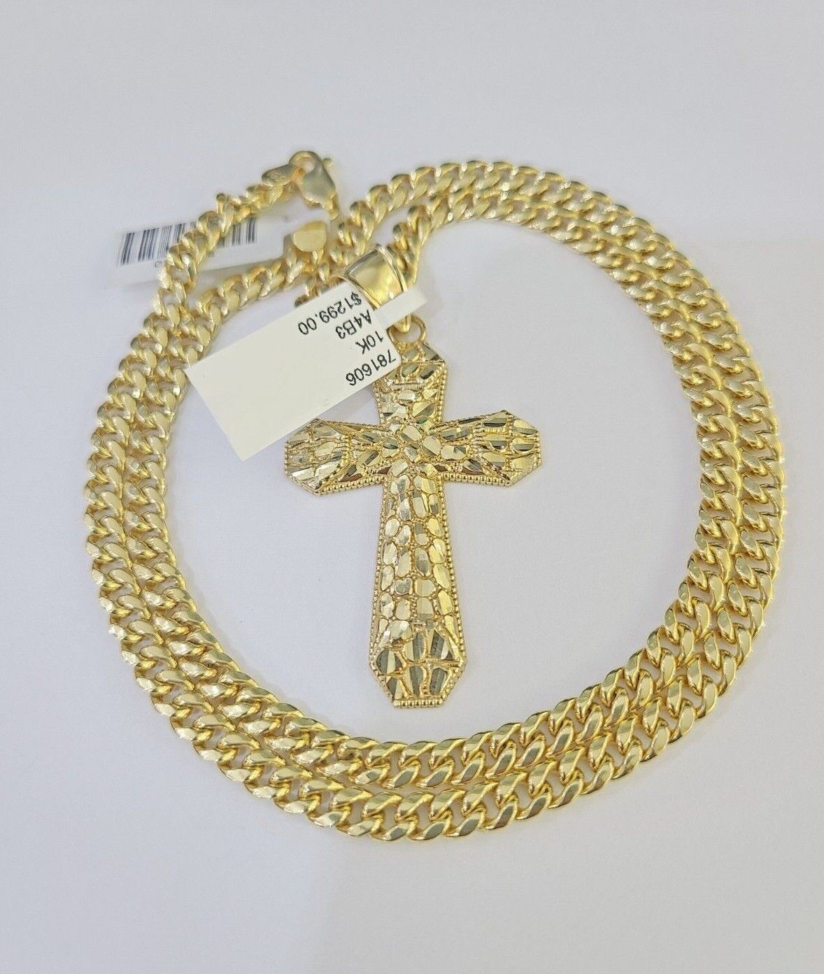 10K Gold Miami Cuban Chain Jesus Cross Charm Length 18" - 26" 4mm REAL Yellow - GoldenlinQ
