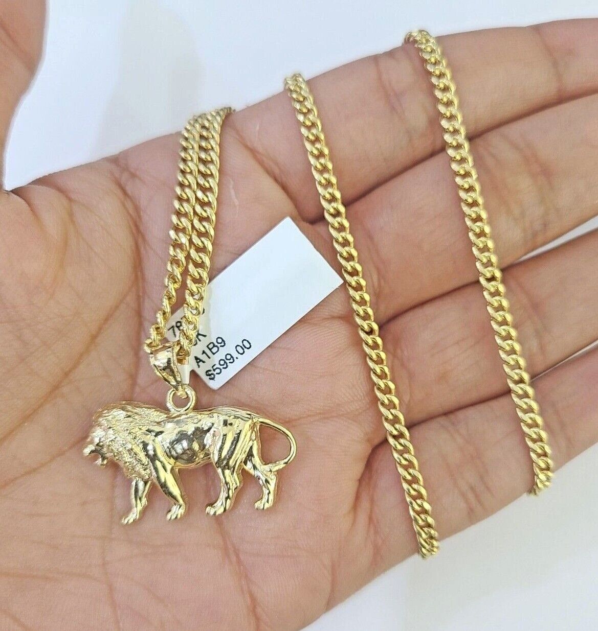 10K Gold Miami Cuban Chain Lion Charm Length 18" - 26" 2.5mm REAL Yellow - GoldenlinQ