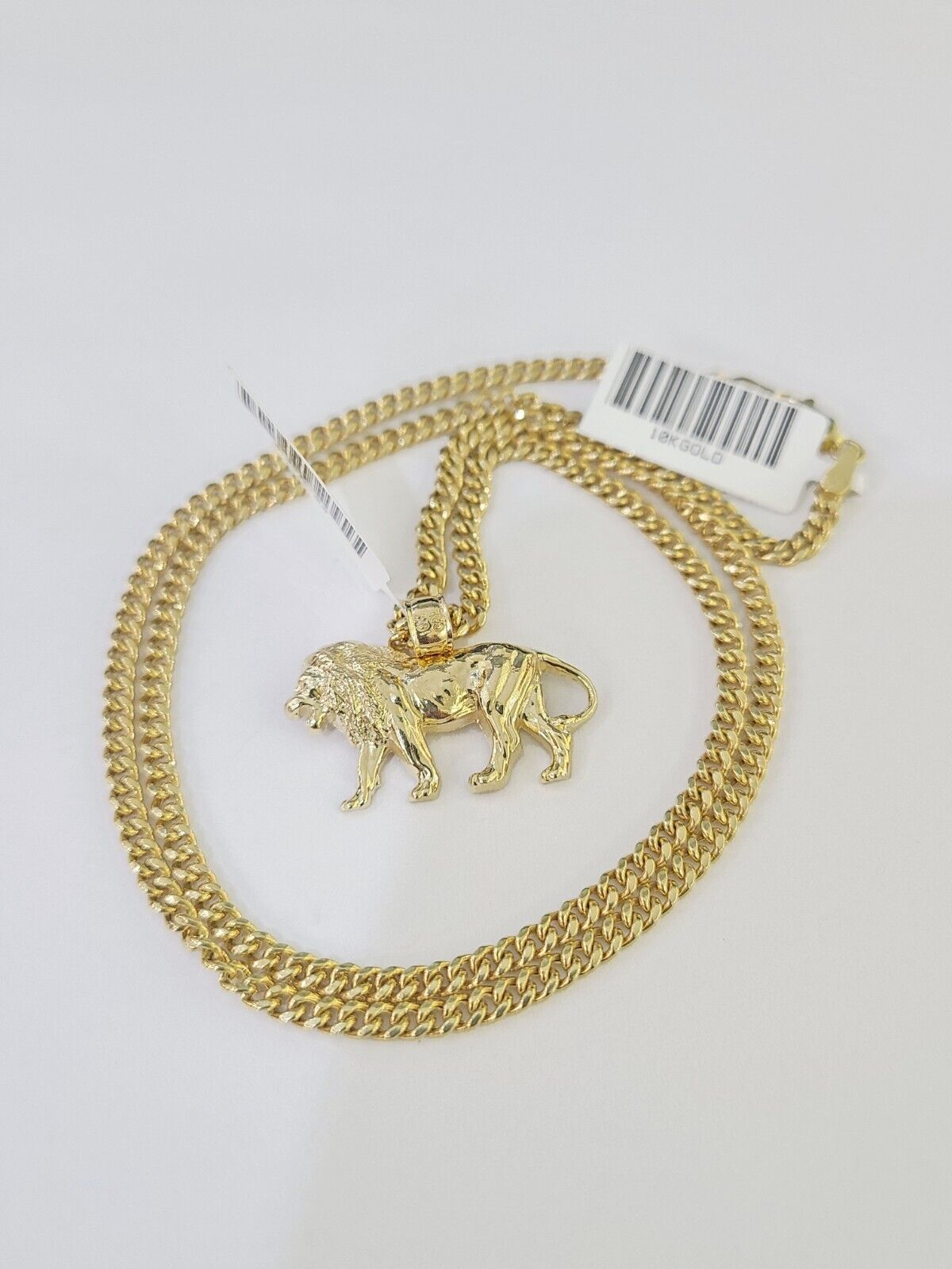 10K Gold Miami Cuban Chain Lion Charm Length 18" - 26" 2.5mm REAL Yellow - GoldenlinQ