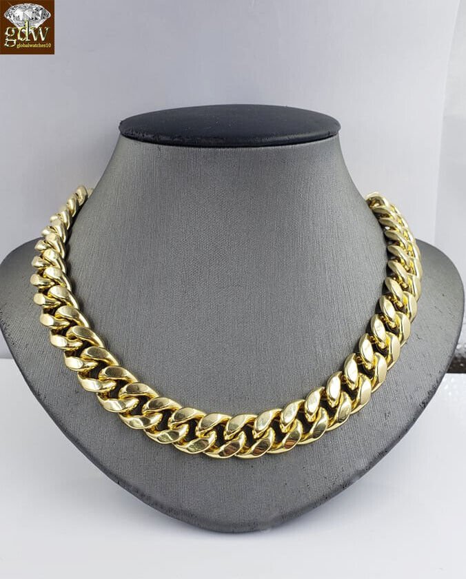 10k Gold Miami Cuban Chain Men's 26" 12mm Necklace Box Lock Authentic 10kt Gold - GoldenlinQ