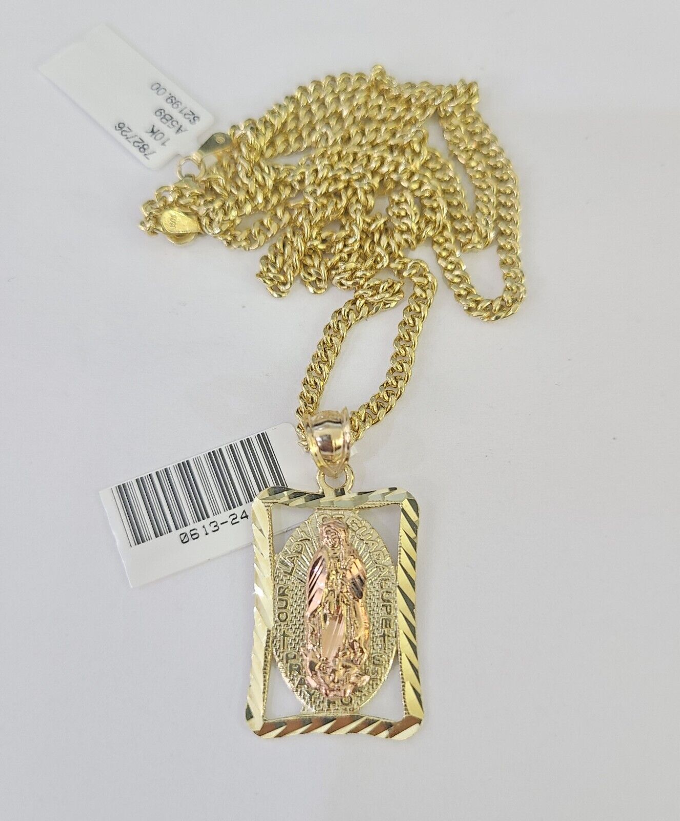 10K Gold Miami Cuban Chain Virgin Mary Charm 20" - 28" 3mm REAL Pendant - GoldenlinQ