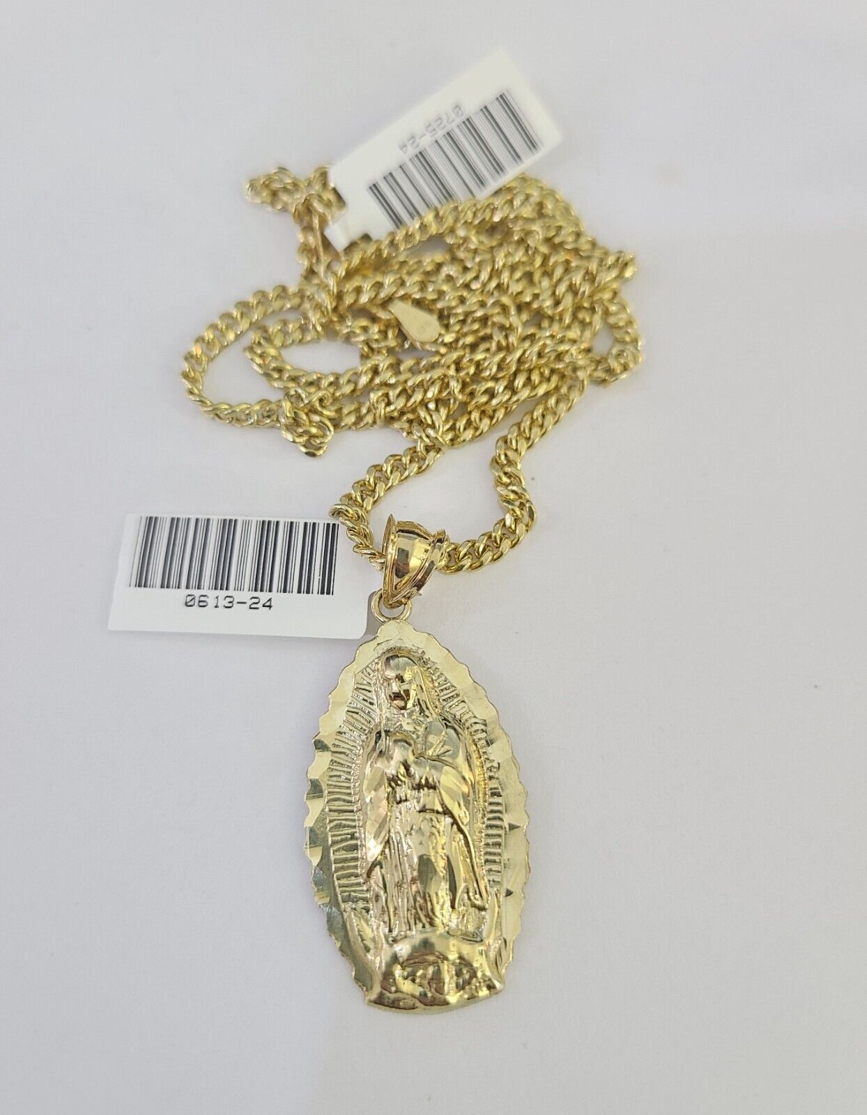10K Gold Miami Cuban Chain Virgin Mary Charm 20" - 28" 3mm REAL Pendant - GoldenlinQ