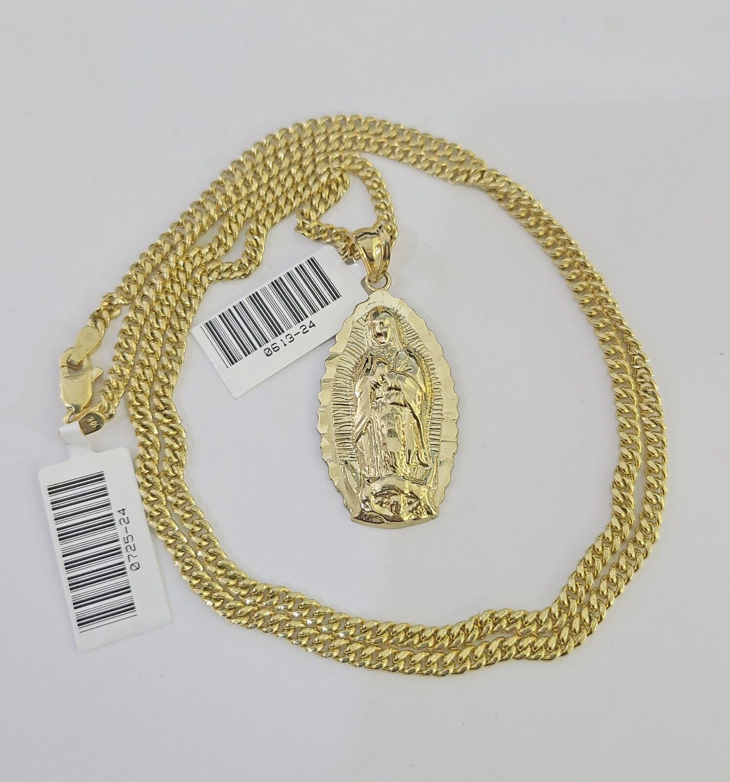 10K Gold Miami Cuban Chain Virgin Mary Charm 20" - 28" 3mm REAL Pendant - GoldenlinQ