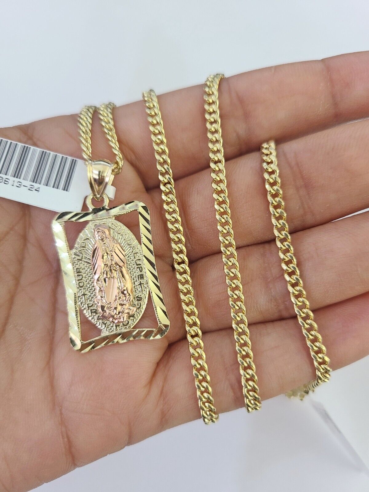 10K Gold Miami Cuban Chain Virgin Mary Charm 20" - 28" 3mm REAL Pendant - GoldenlinQ