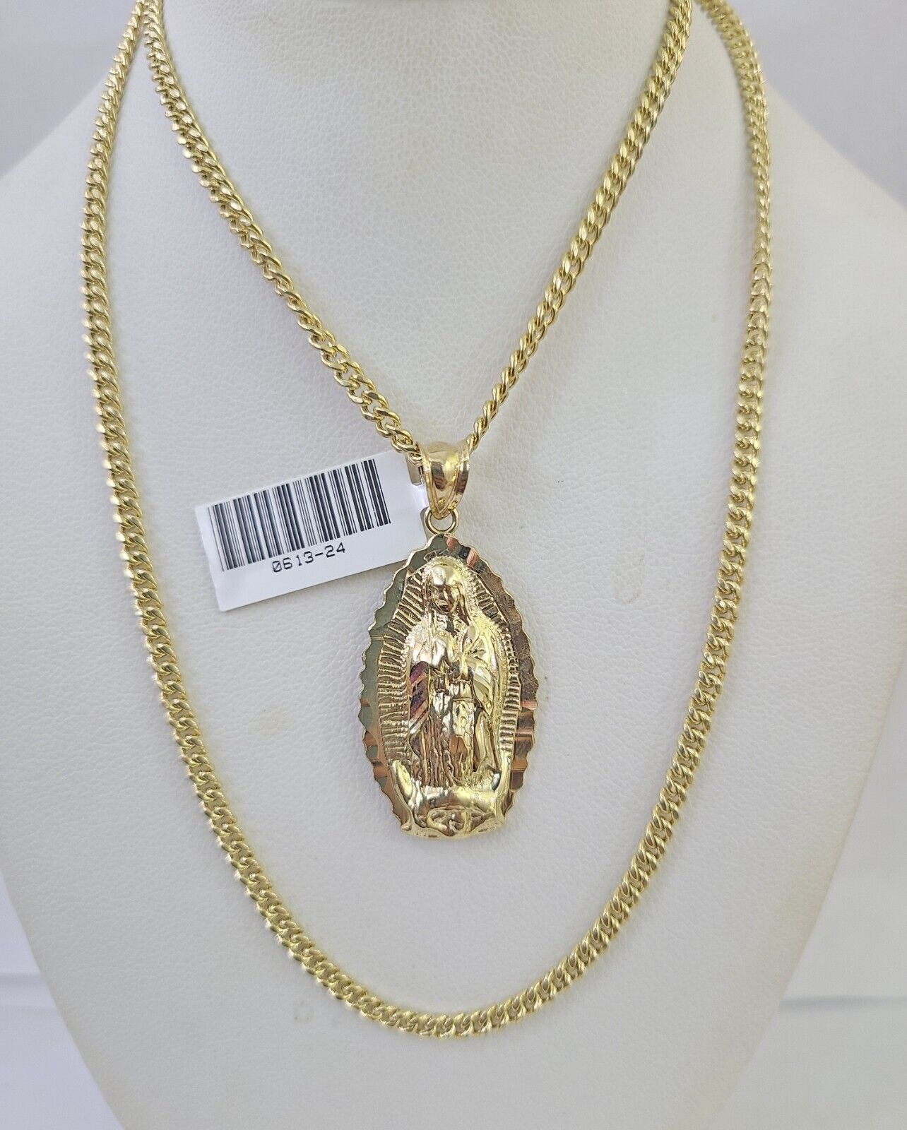 10K Gold Miami Cuban Chain Virgin Mary Charm 20" - 28" 3mm REAL Pendant - GoldenlinQ