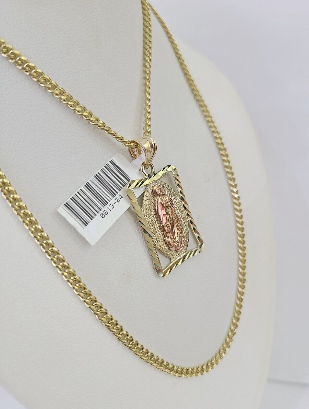 10K Gold Miami Cuban Chain Virgin Mary Charm 20" - 28" 3mm REAL Pendant - GoldenlinQ