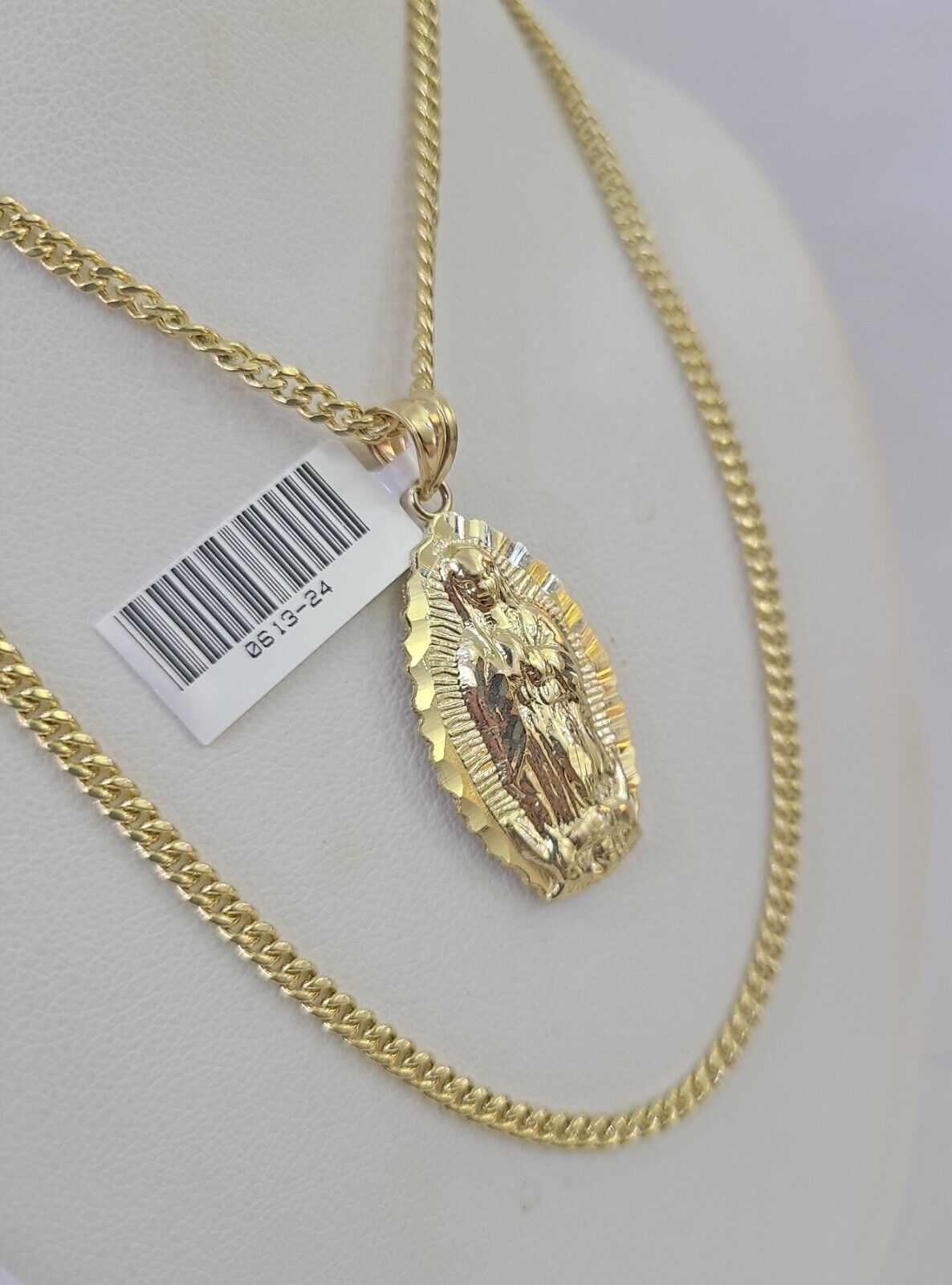 10K Gold Miami Cuban Chain Virgin Mary Charm 20" - 28" 3mm REAL Pendant - GoldenlinQ