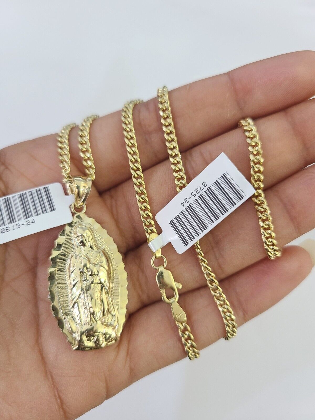 10K Gold Miami Cuban Chain Virgin Mary Charm 20" - 28" 3mm REAL Pendant - GoldenlinQ