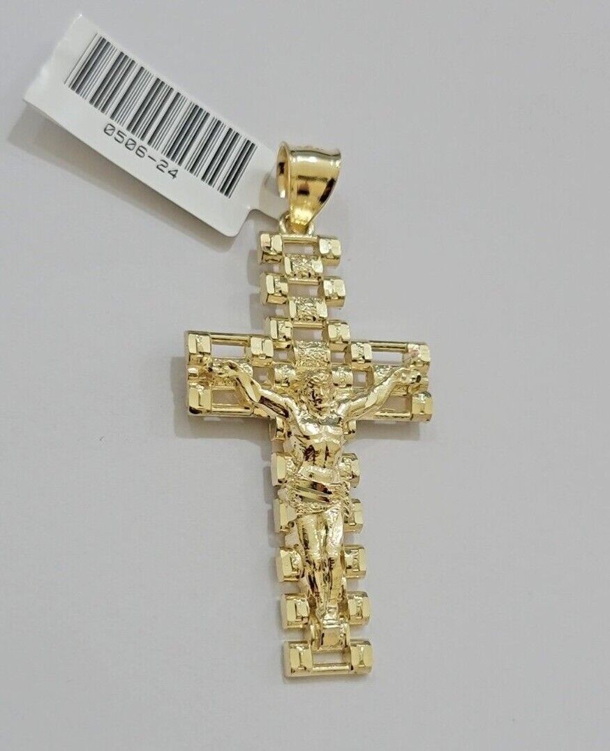 10k Gold Milano Rope Chain Jesus Cross Charm Pendant Set 18 - 24'' Inches Necklace - GoldenlinQ
