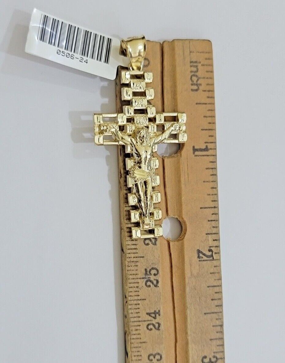 10k Gold Milano Rope Chain Jesus Cross Charm Pendant Set 18 - 24'' Inches Necklace - GoldenlinQ