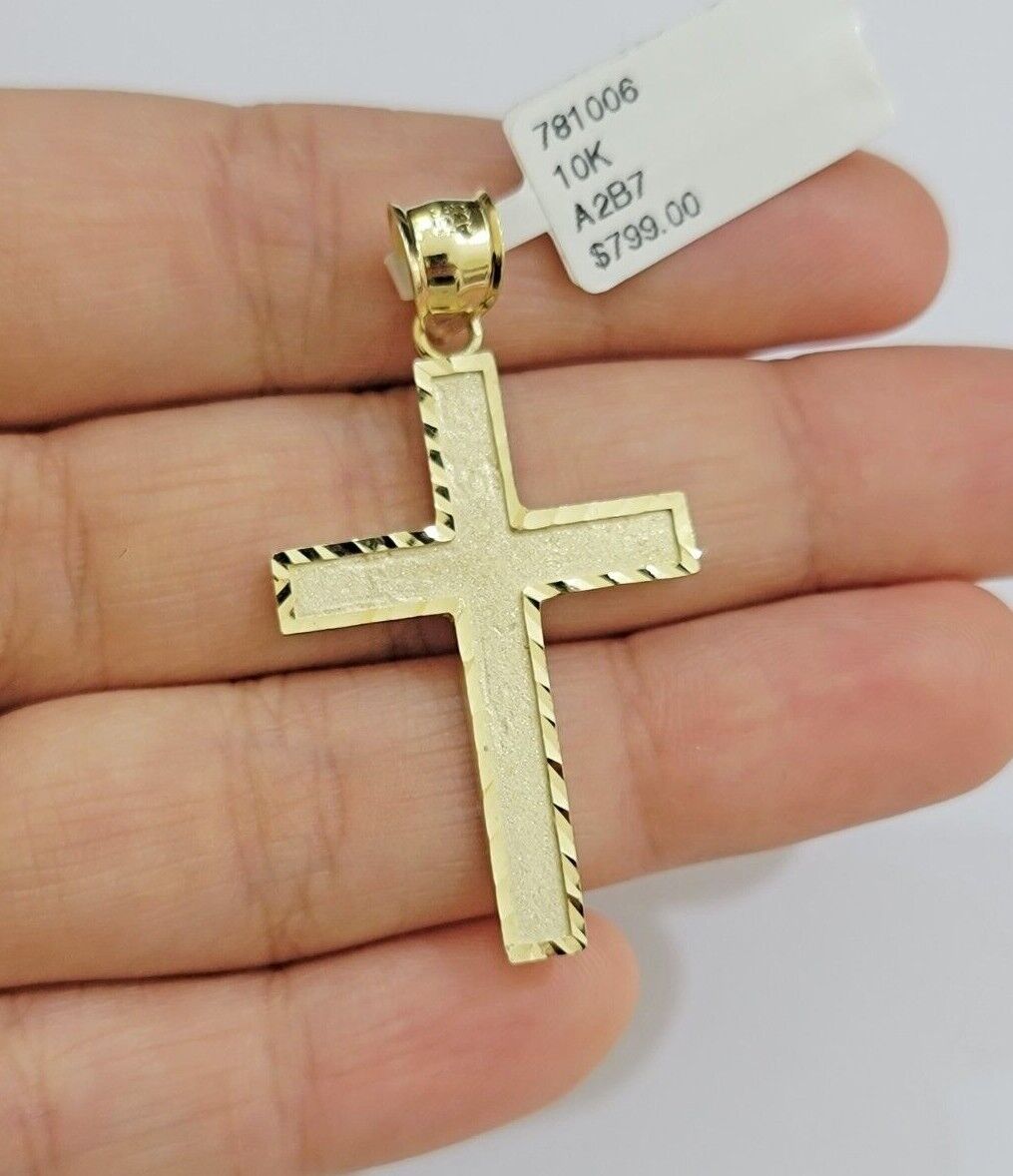 10k Gold Milano Rope Chain Plain Cross Charm Pendant Set 18 - 24'' Inches Necklace - GoldenlinQ