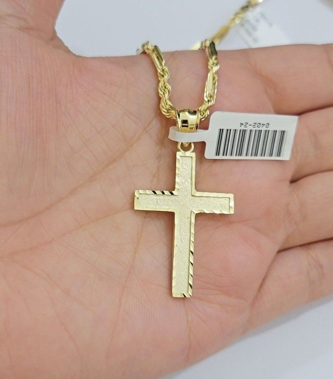 10k Gold Milano Rope Chain Plain Cross Charm Pendant Set 18 - 24'' Inches Necklace - GoldenlinQ