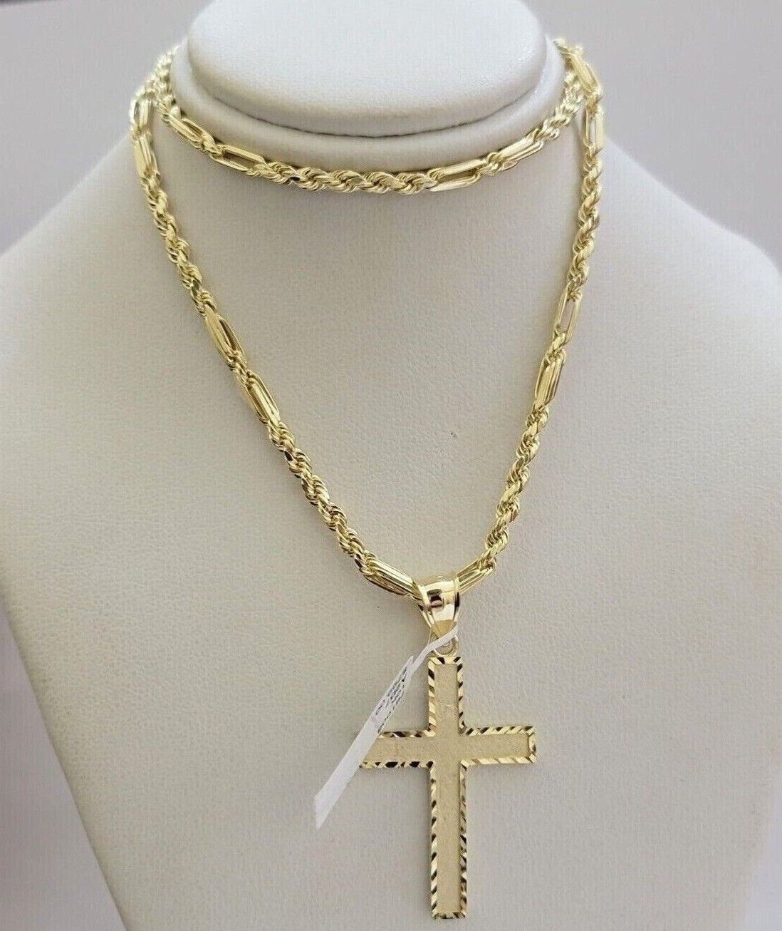 10k Gold Milano Rope Chain Plain Cross Charm Pendant Set 18 - 24'' Inches Necklace - GoldenlinQ