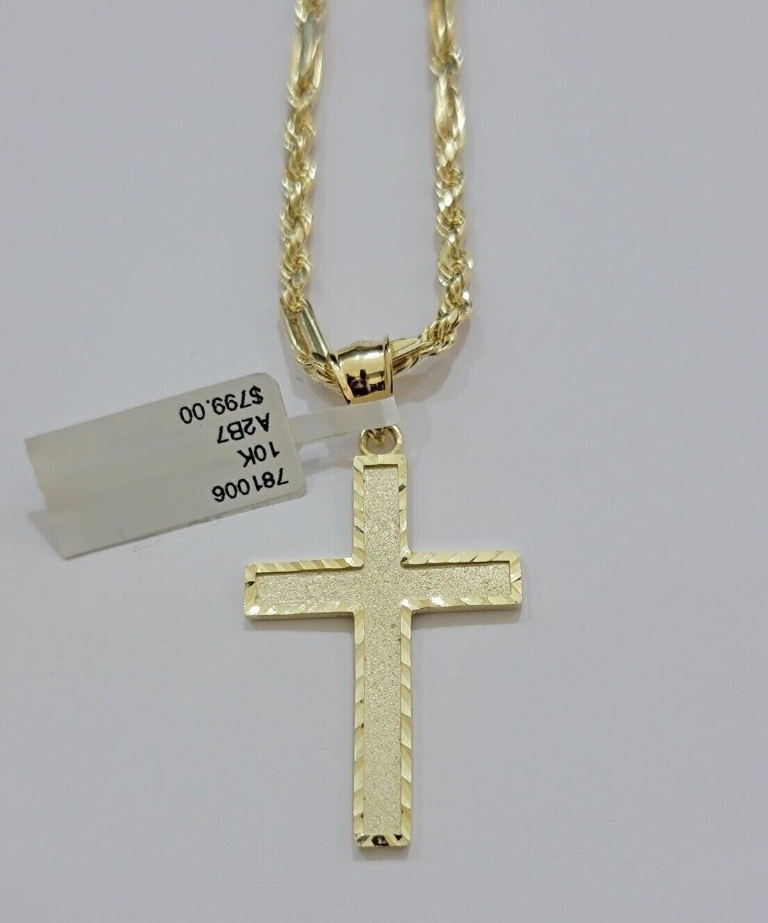 10k Gold Milano Rope Chain Plain Cross Charm Pendant Set 18 - 24'' Inches Necklace - GoldenlinQ