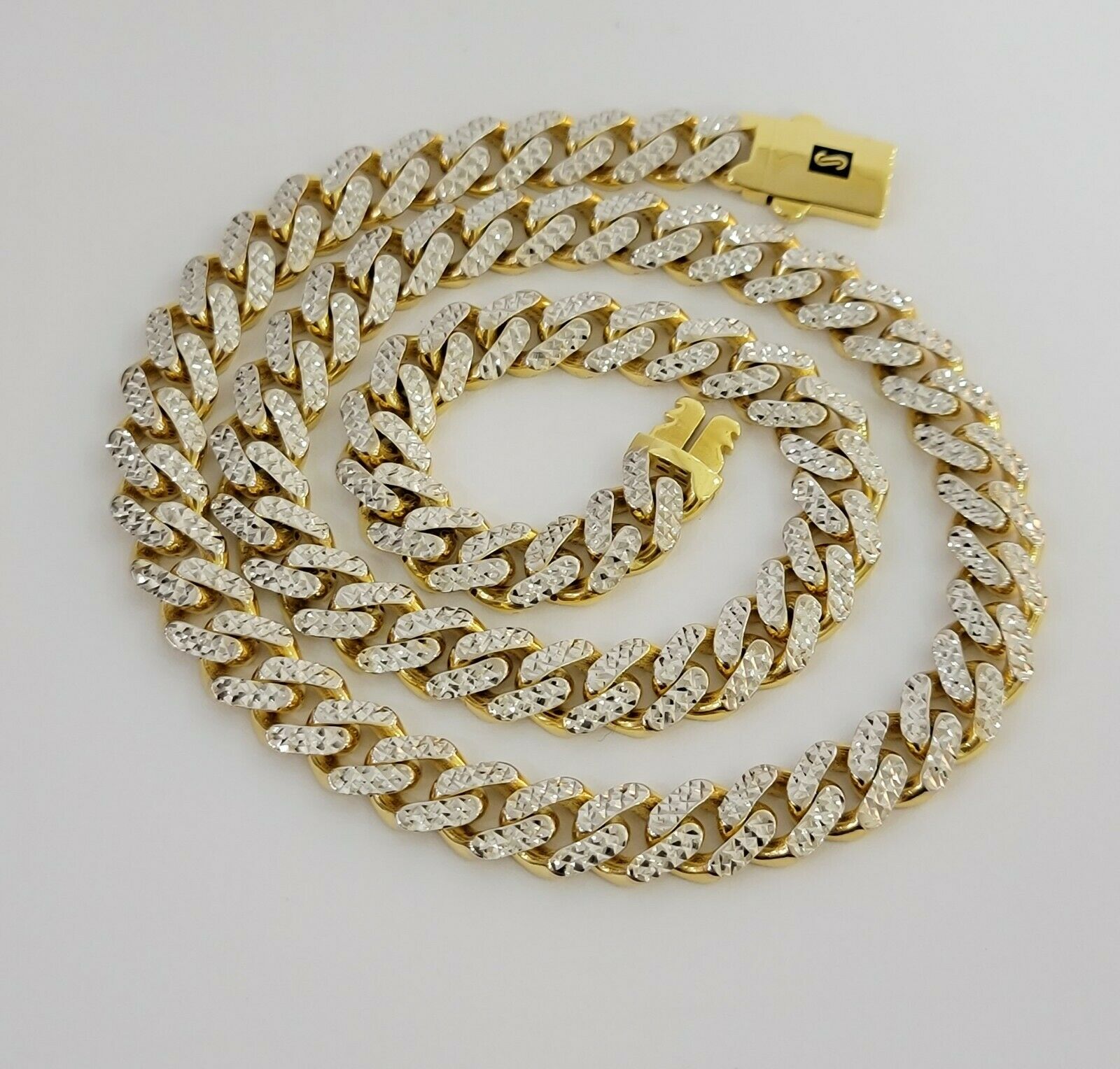 10k Gold Monaco Chain Necklace 10mm 22" Two - tone Diamond Cut REAL 10kt Gold SALE - GoldenlinQ