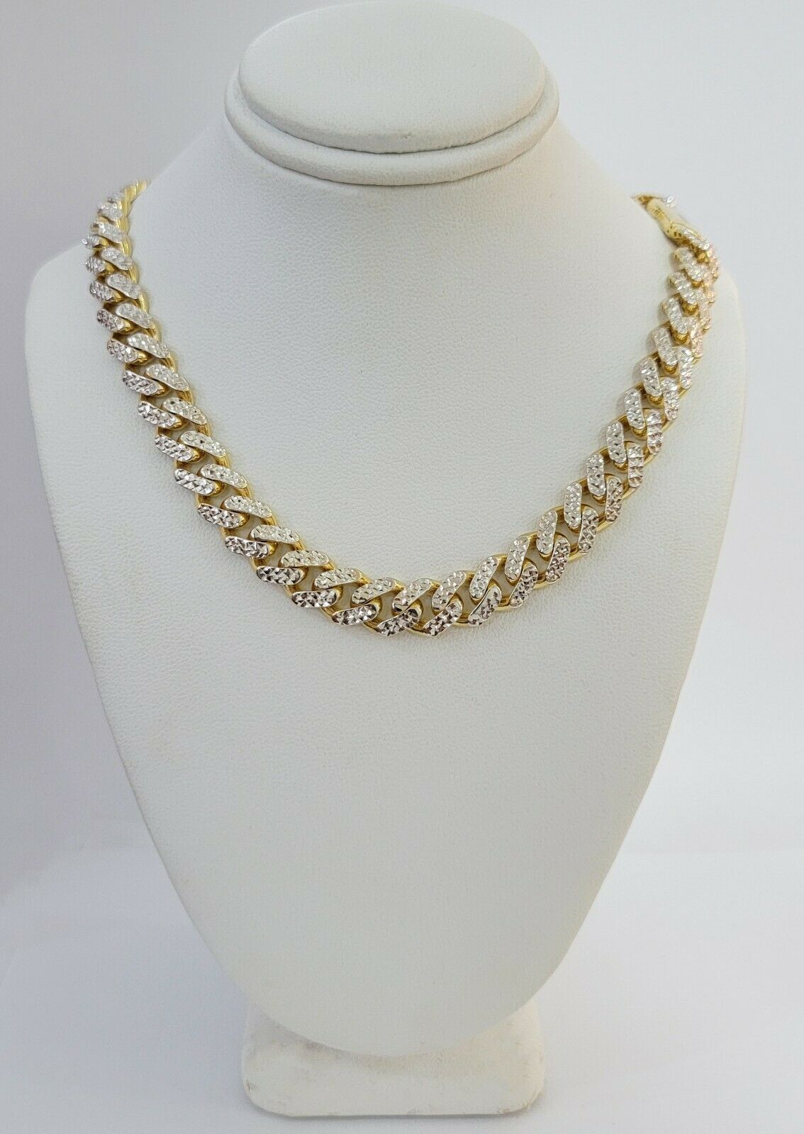 10k Gold Monaco Chain Necklace 10mm 22" Two - tone Diamond Cut REAL 10kt Gold SALE - GoldenlinQ