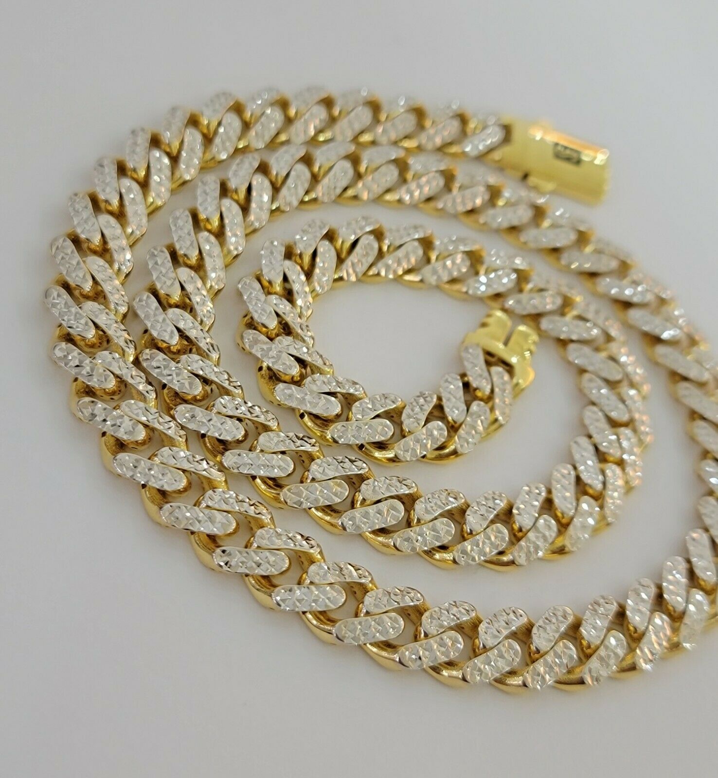 10k Gold Monaco Chain Necklace 10mm 22" Two - tone Diamond Cut REAL 10kt Gold SALE - GoldenlinQ