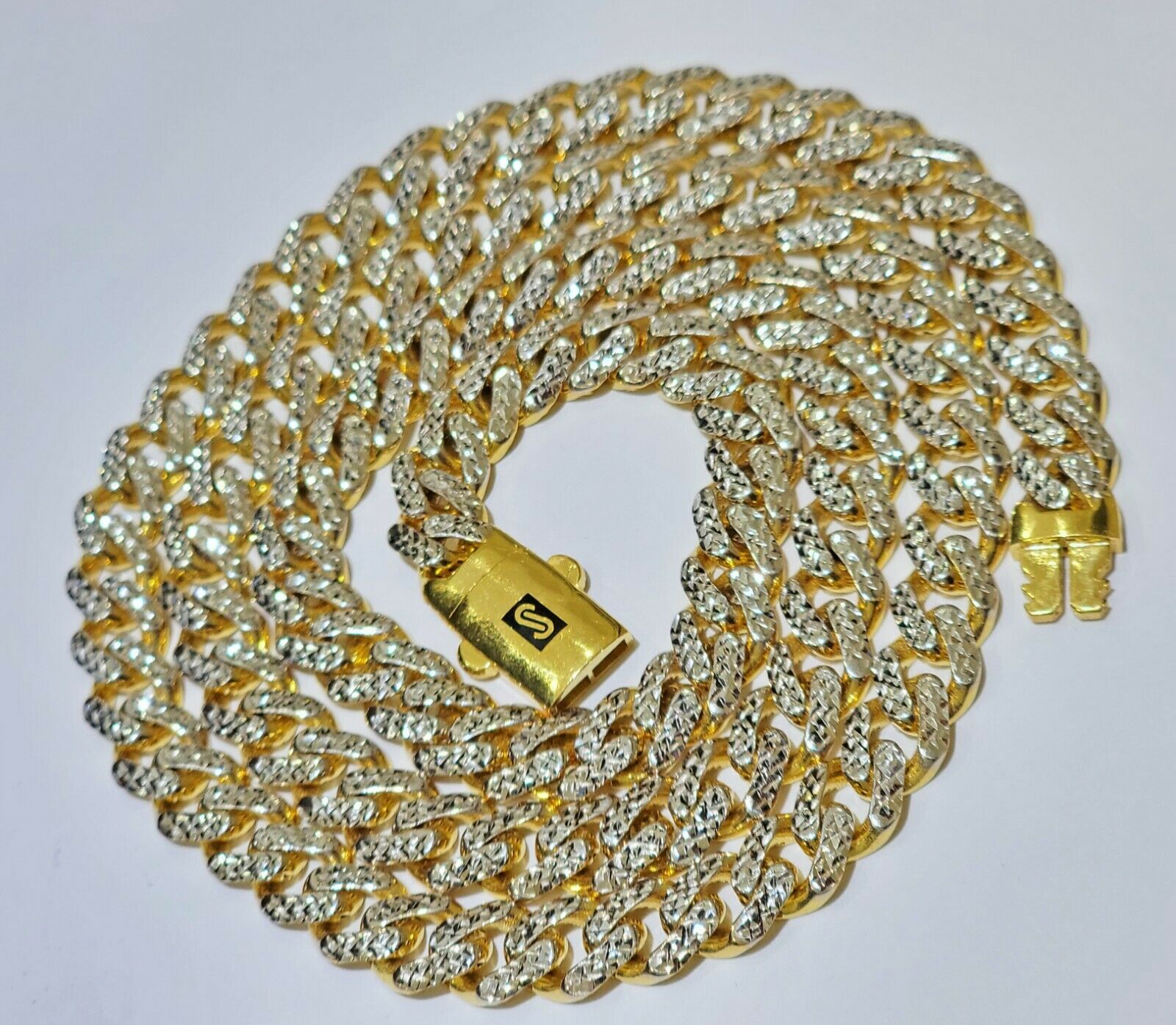 10k Gold Monaco Chain Necklace 7mm 22" Two - tone Diamond Cut REAL 10kt Gold SALE - GoldenlinQ