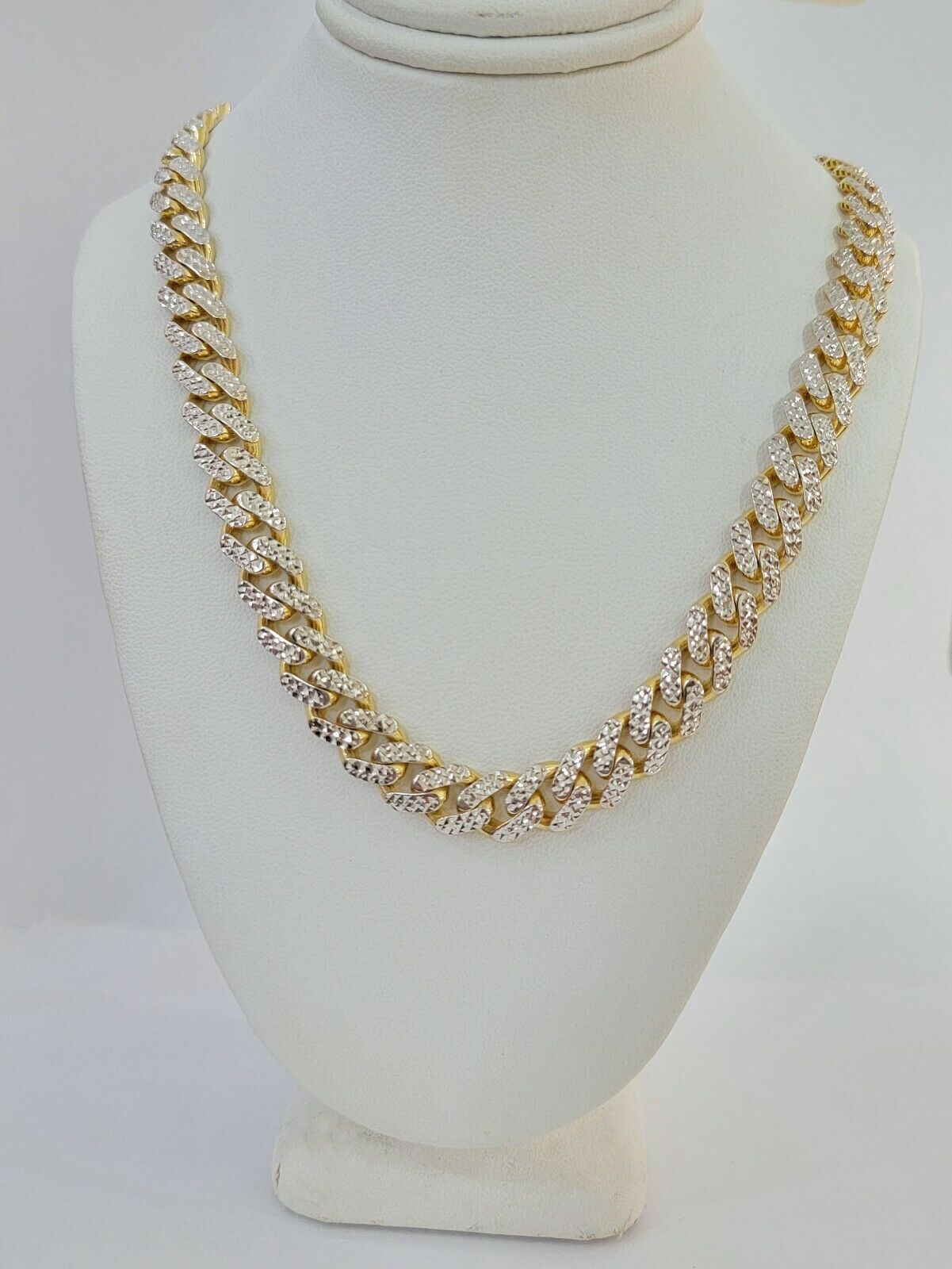 10k Gold Monaco Chain Necklace 7mm 24" Two - tone Diamond Cut REAL 10kt Gold SALE - GoldenlinQ