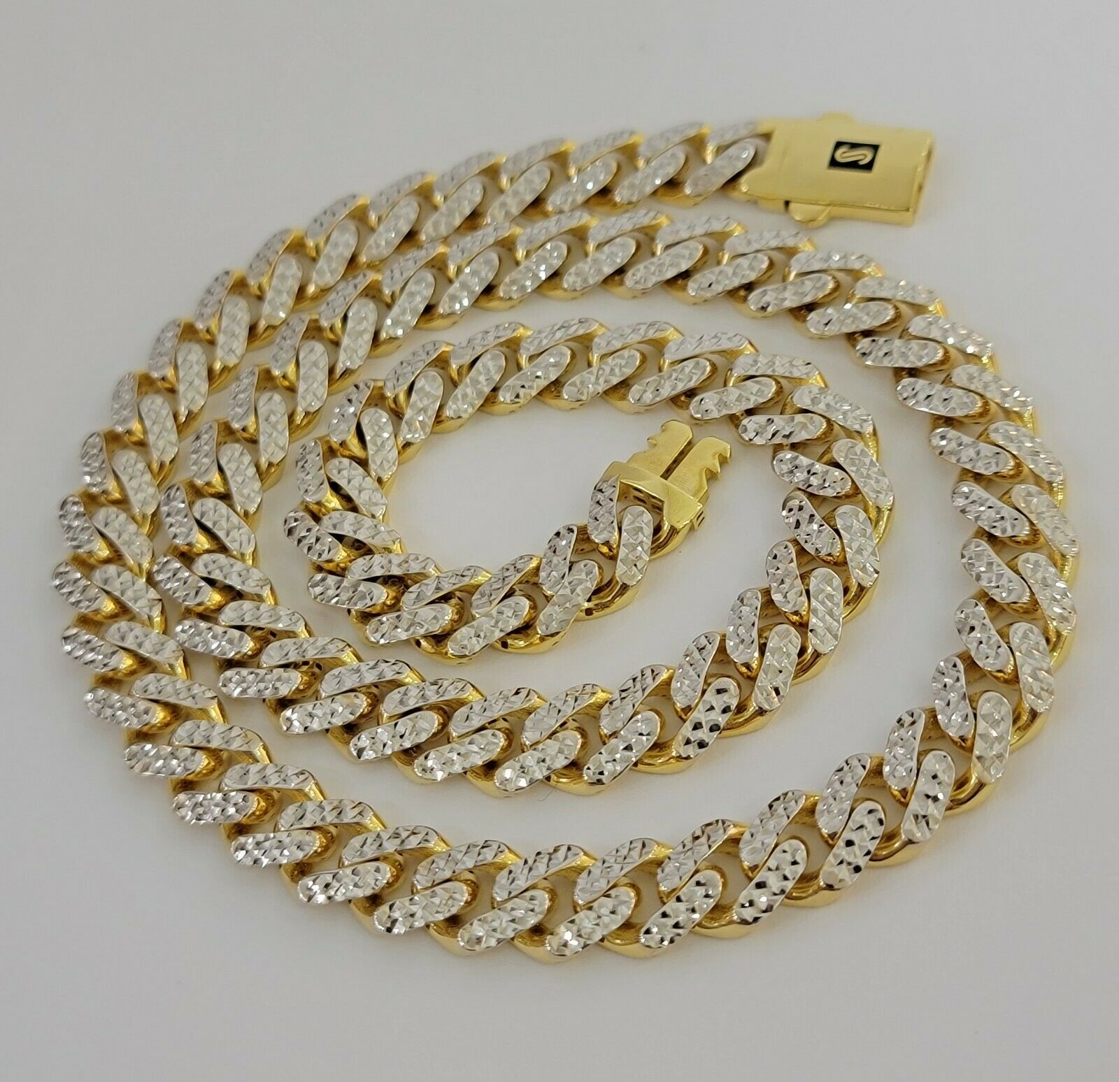 10k Gold Monaco Chain Necklace 9mm 24" Two - tone Diamond Cut REAL 10kt Gold SALE - GoldenlinQ