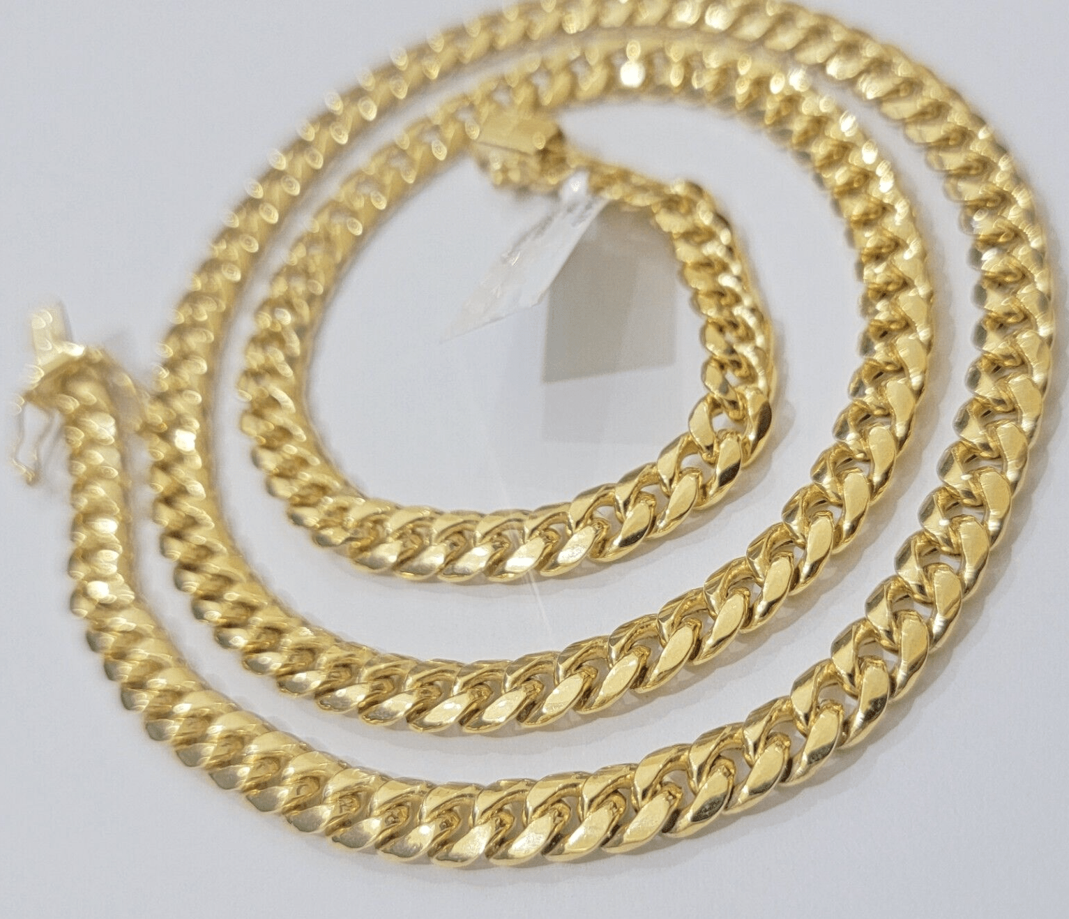 10k Gold Necklace 7mm 26 Inch Miami Cuban Link Chain REAL 10kt yellow Gold Men's - GoldenlinQ