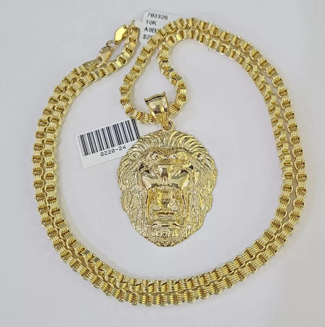 10k Gold Necklace & Lion charm Pendant REAL 10kt Men's Byzantine Chain Charm SET - GoldenlinQ