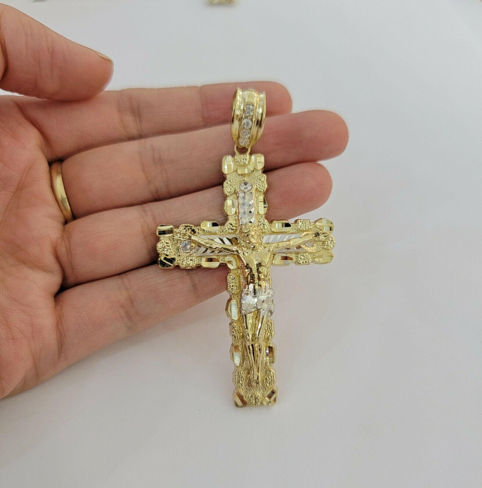 10k Gold Pendant charm Jesus cross crucifix 4" 3" 2" 1.5" Men women Real 10kt - GoldenlinQ