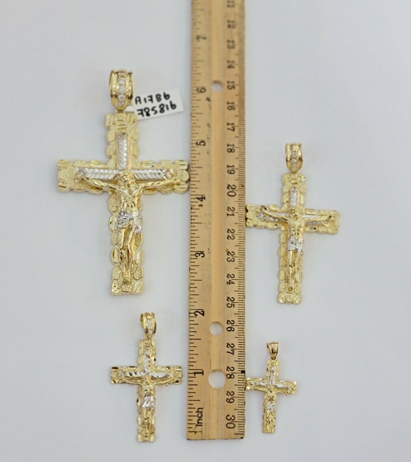 10k Gold Pendant charm Jesus cross crucifix 4" 3" 2" 1.5" Men women Real 10kt - GoldenlinQ