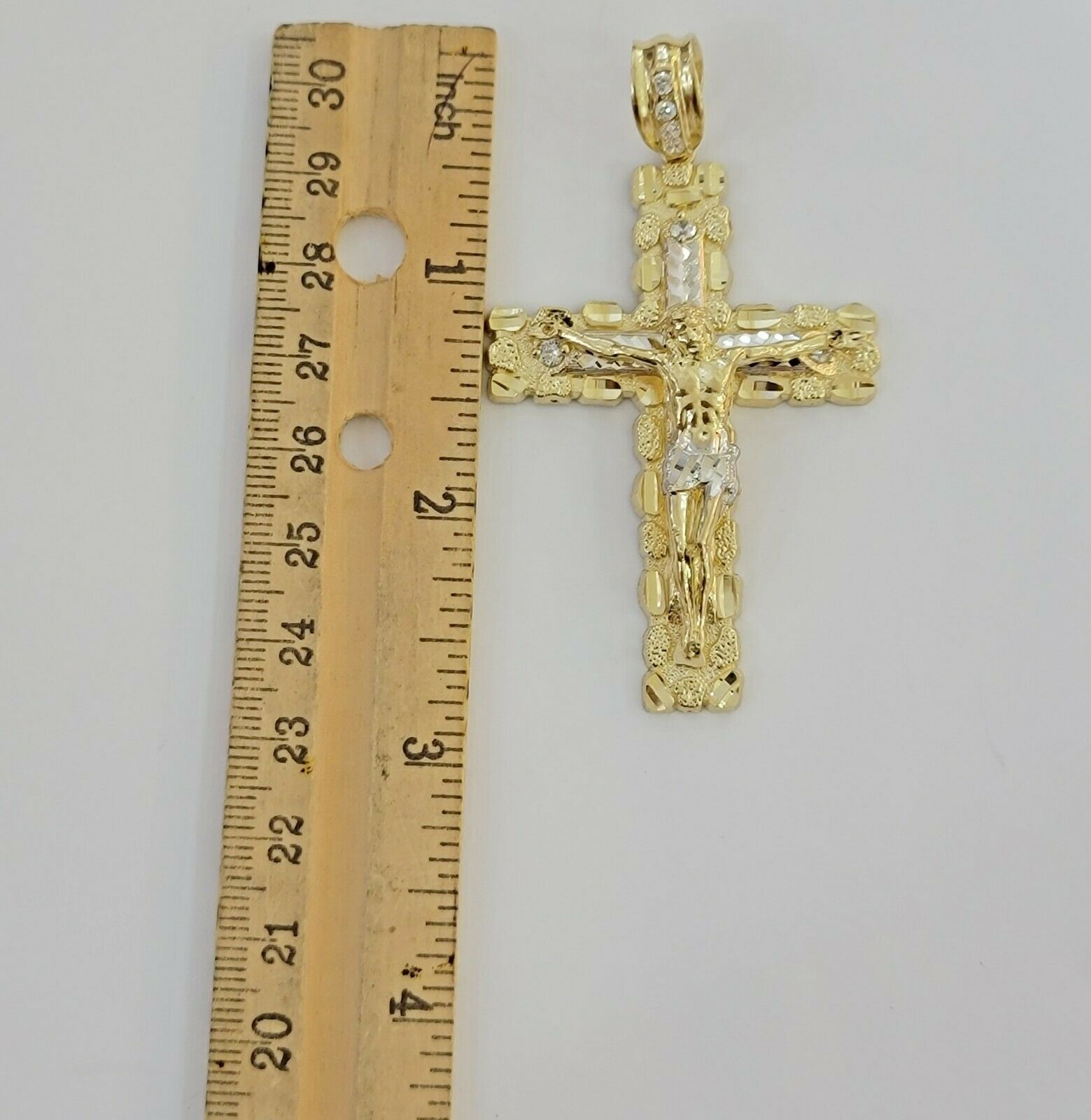 10k Gold Pendant charm Jesus cross crucifix 4" 3" 2" 1.5" Men women Real 10kt - GoldenlinQ