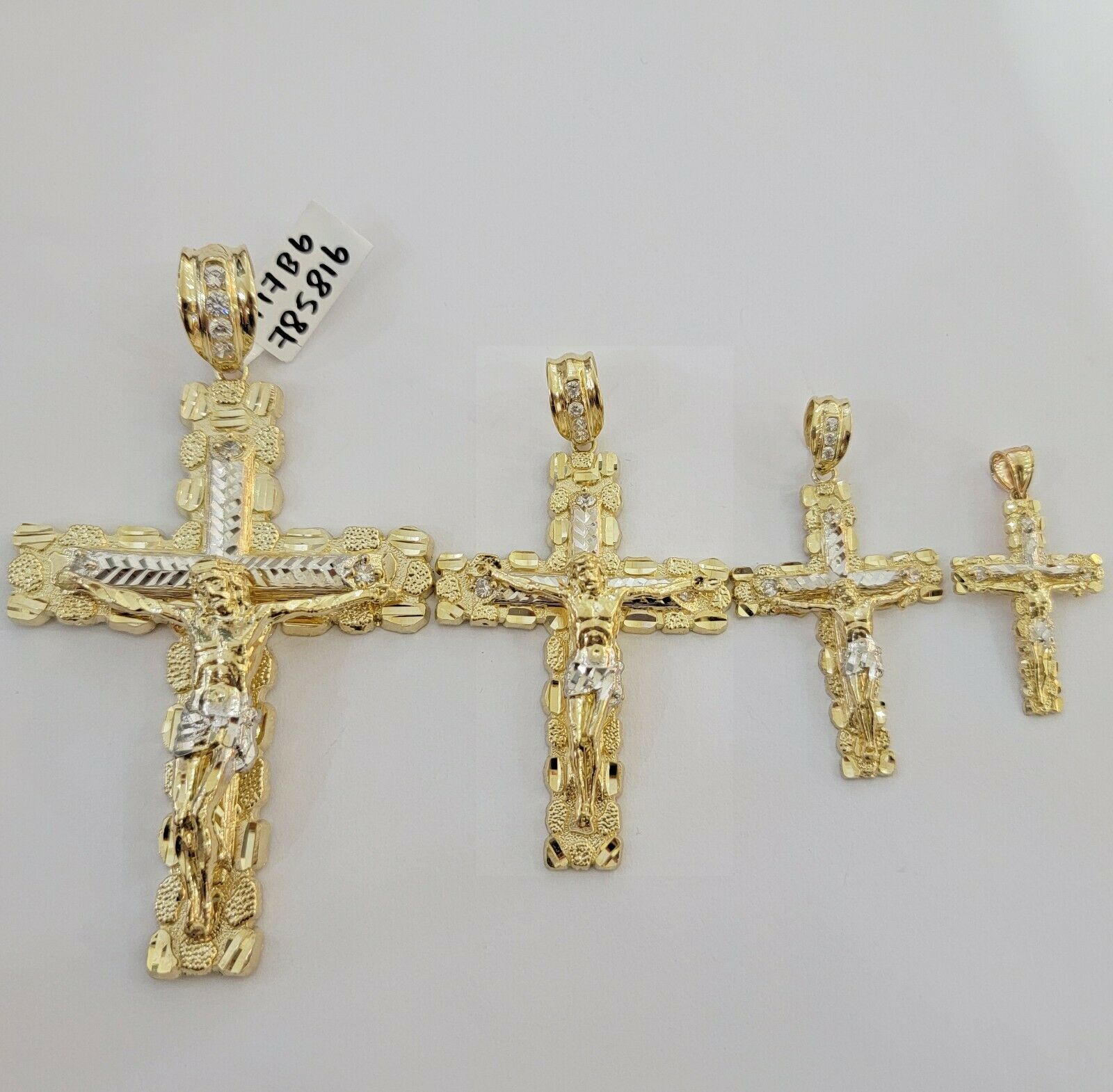 10k Gold Pendant charm Jesus cross crucifix 4" 3" 2" 1.5" Men women Real 10kt - GoldenlinQ