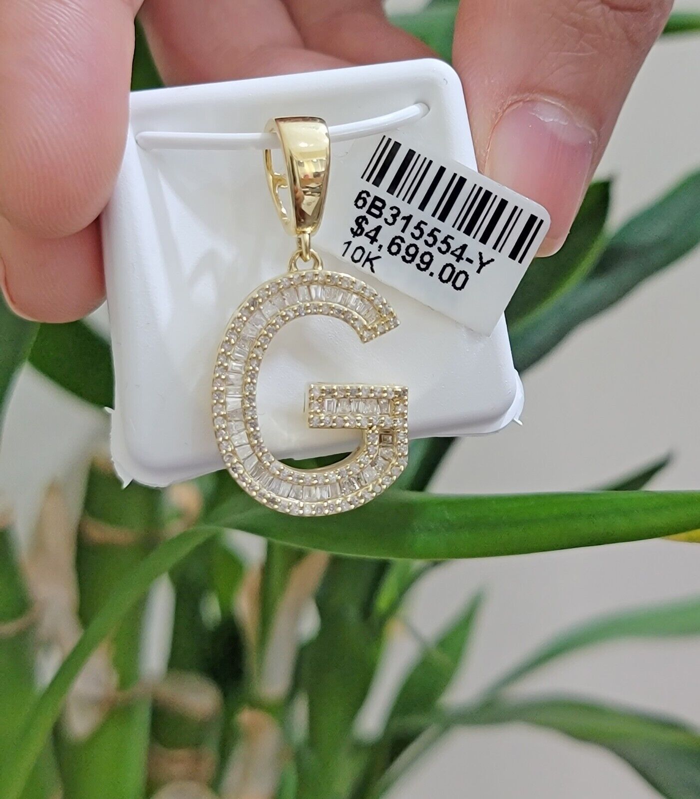 10k Gold Pendant Initial Charm Natural Diamond A - Z Alphabet Baguette & Round Dia - GoldenlinQ