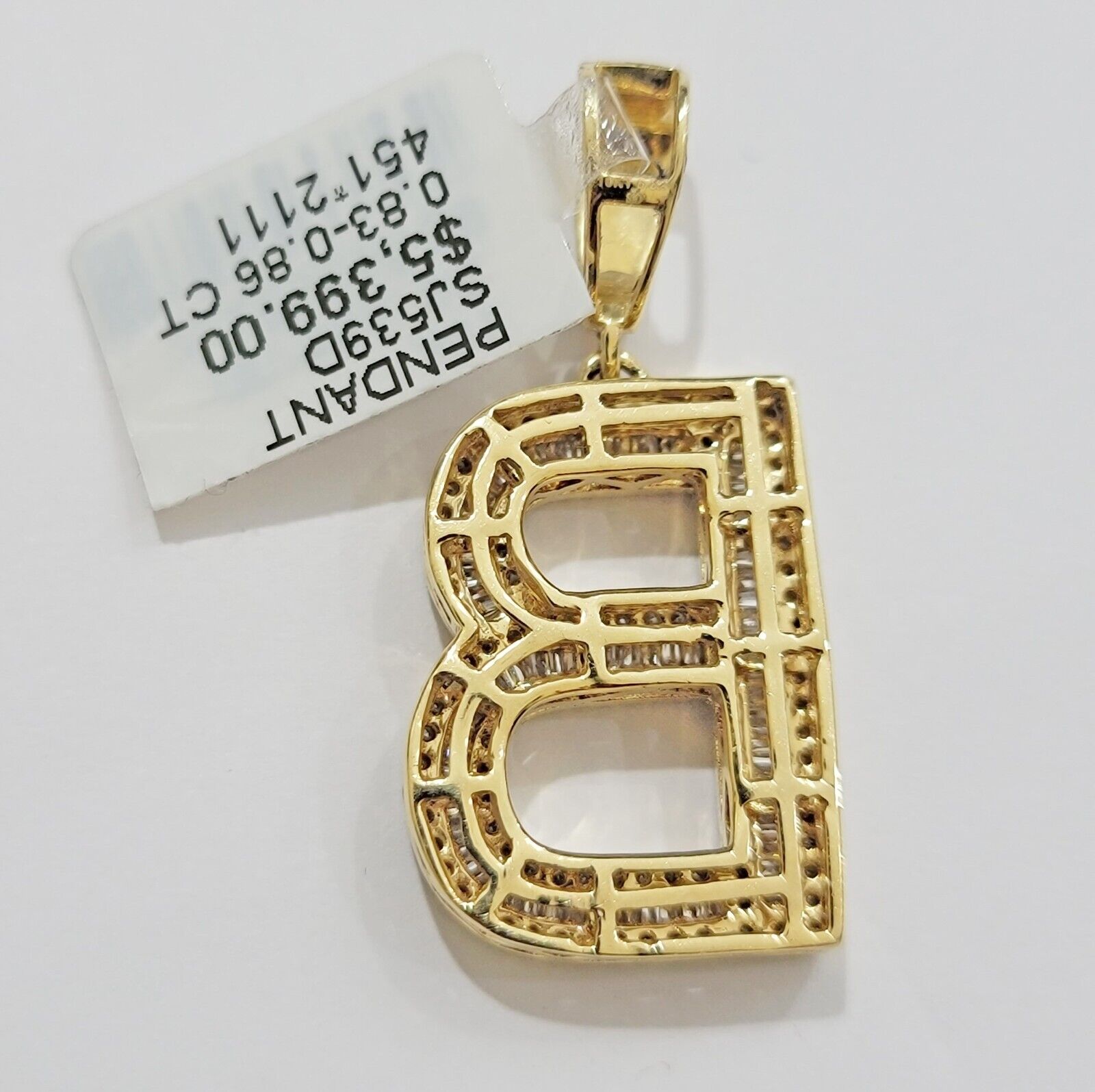 10k Gold Pendant Initial Charm Natural Diamond A - Z Alphabet Baguette & Round Dia - GoldenlinQ