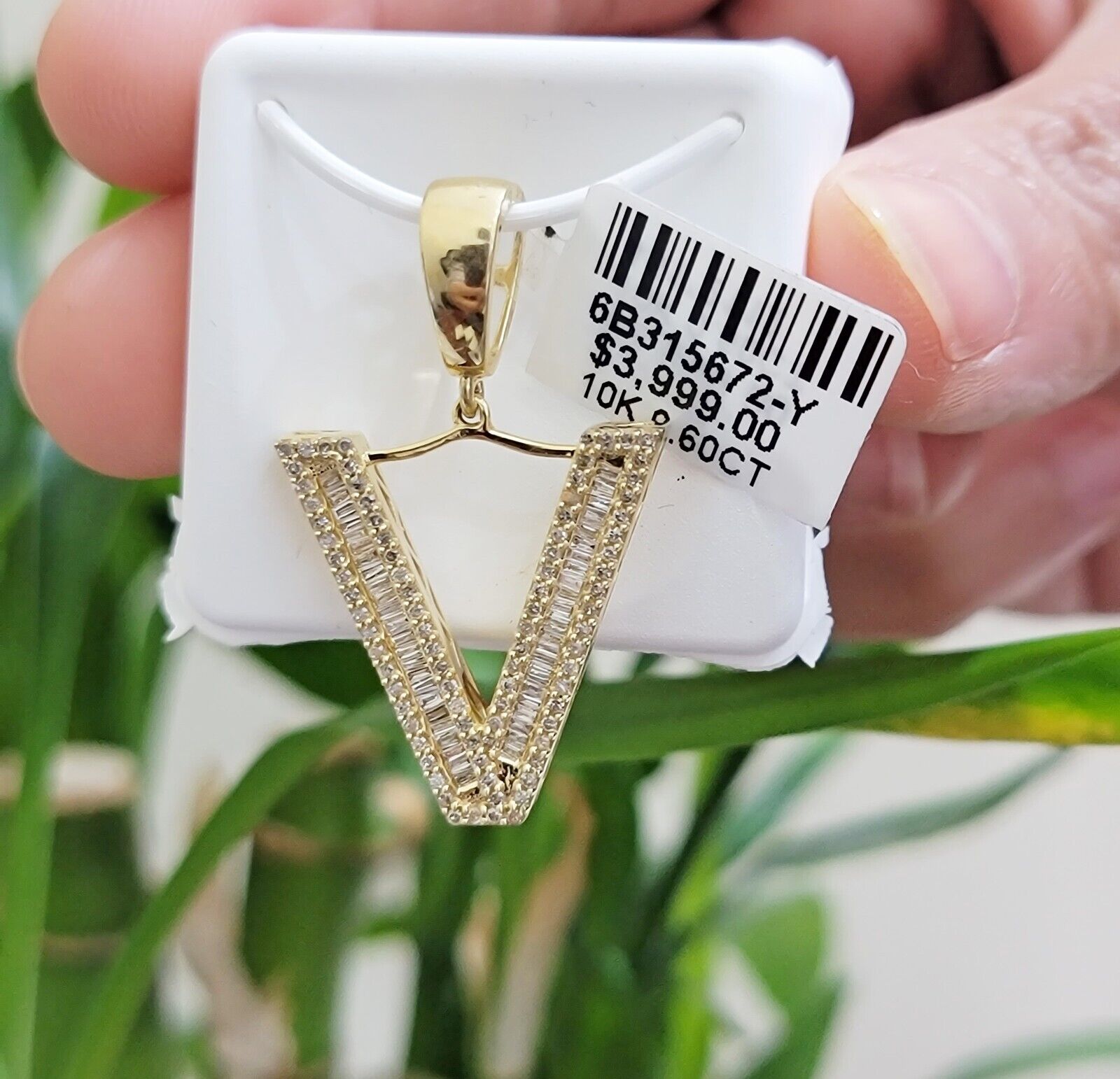 10k Gold Pendant Initial Charm Natural Diamond A - Z Alphabet Baguette & Round Dia - GoldenlinQ