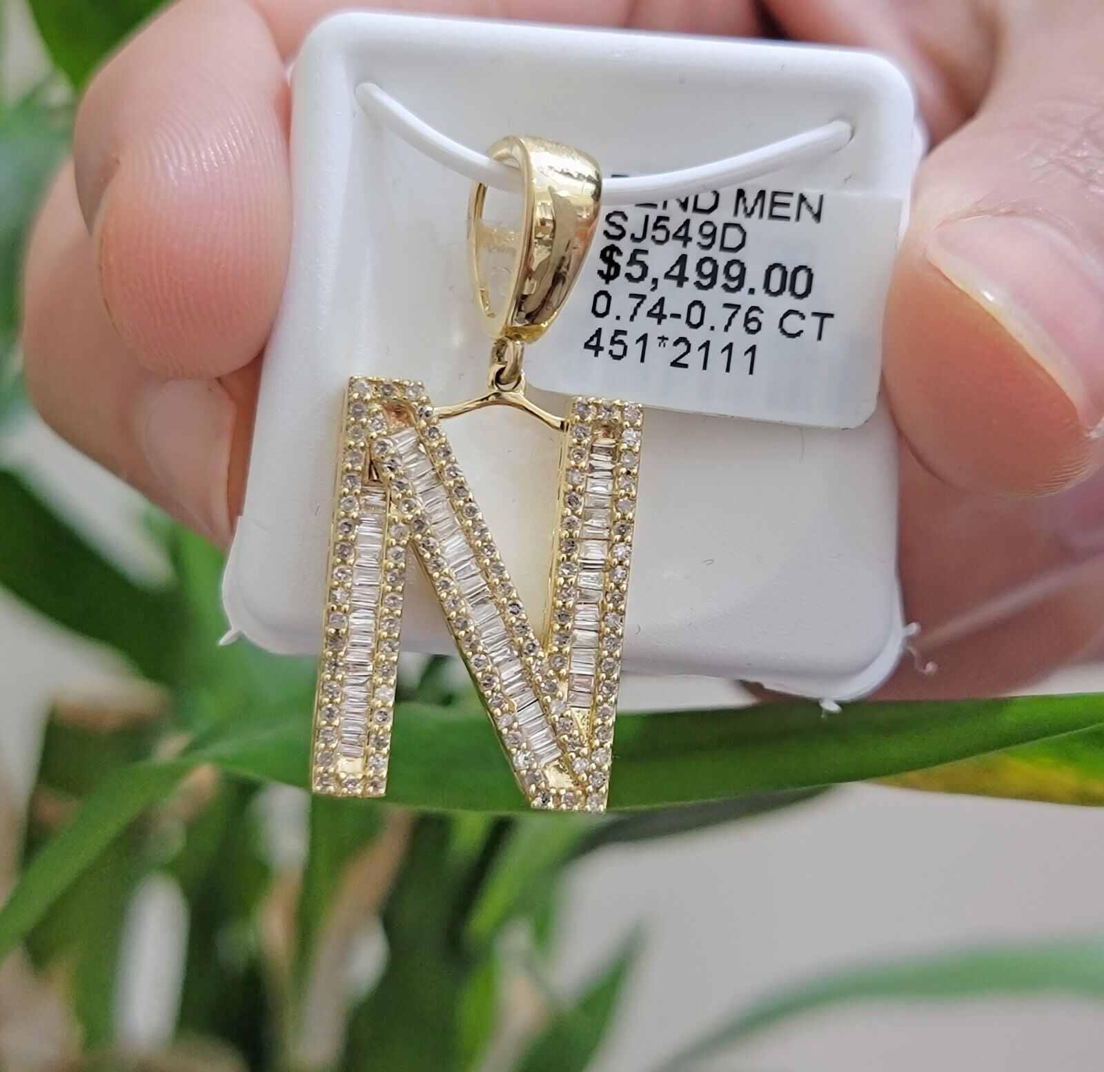 10k Gold Pendant Initial Charm Natural Diamond A - Z Alphabet Baguette & Round Dia - GoldenlinQ