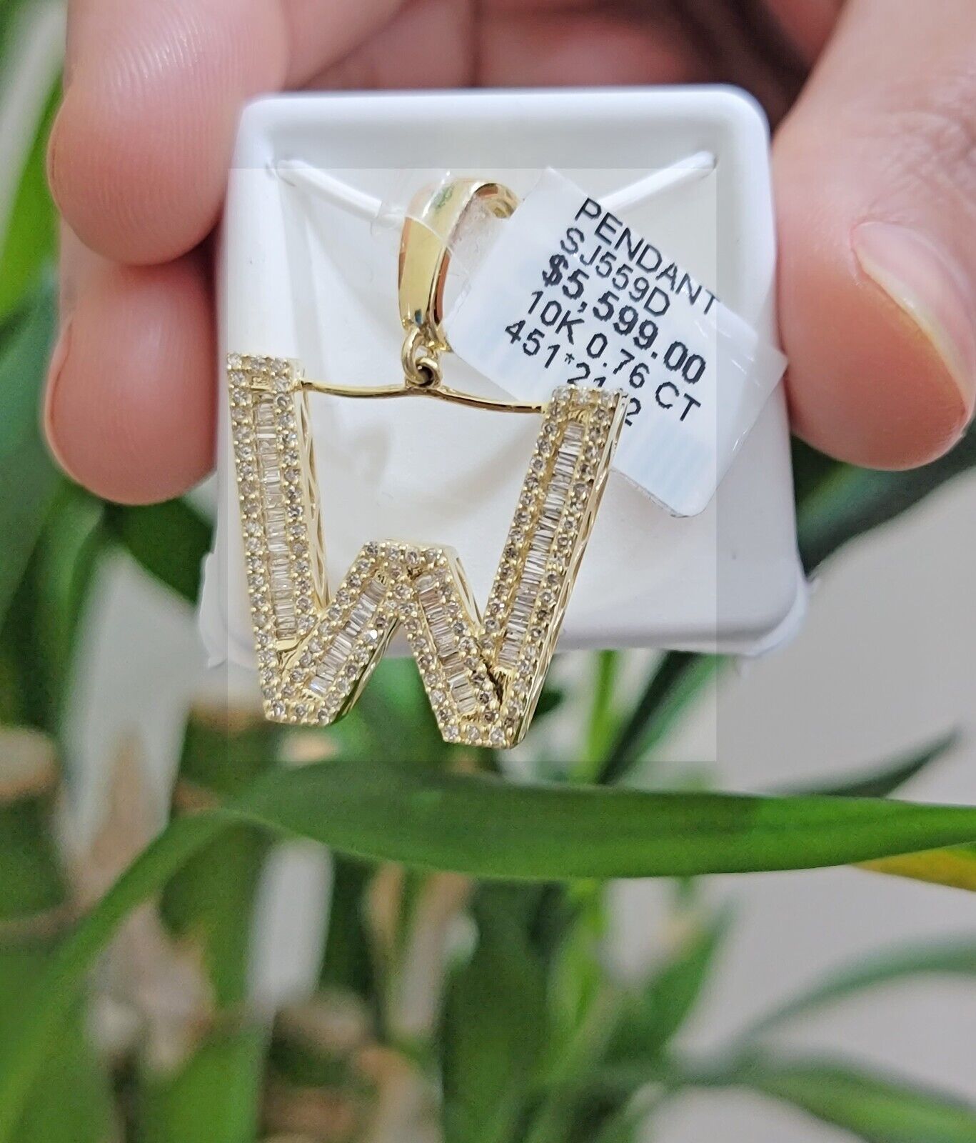 10k Gold Pendant Initial Charm Natural Diamond A - Z Alphabet Baguette & Round Dia - GoldenlinQ