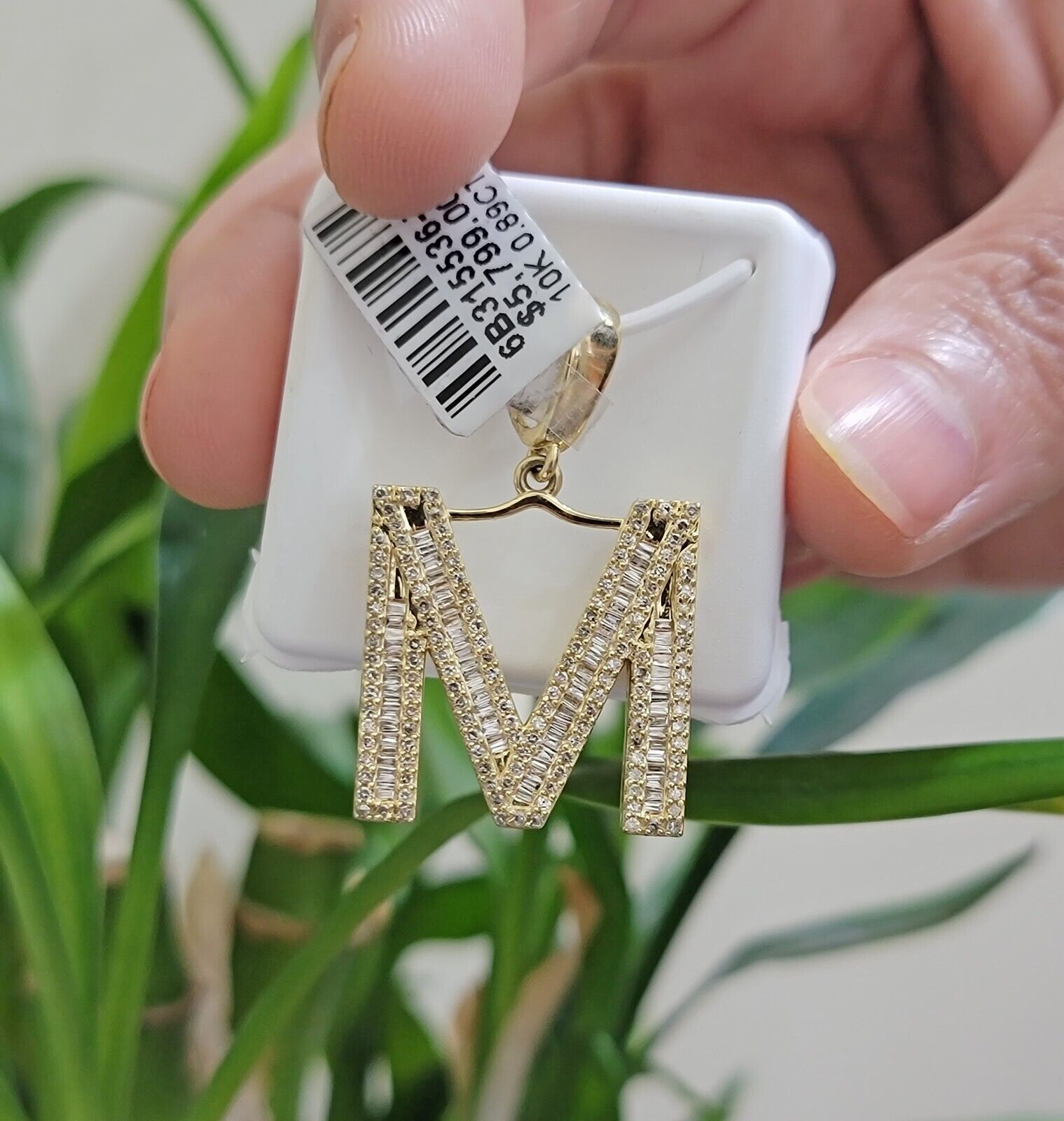 10k Gold Pendant Initial Charm Natural Diamond A - Z Alphabet Baguette & Round Dia - GoldenlinQ