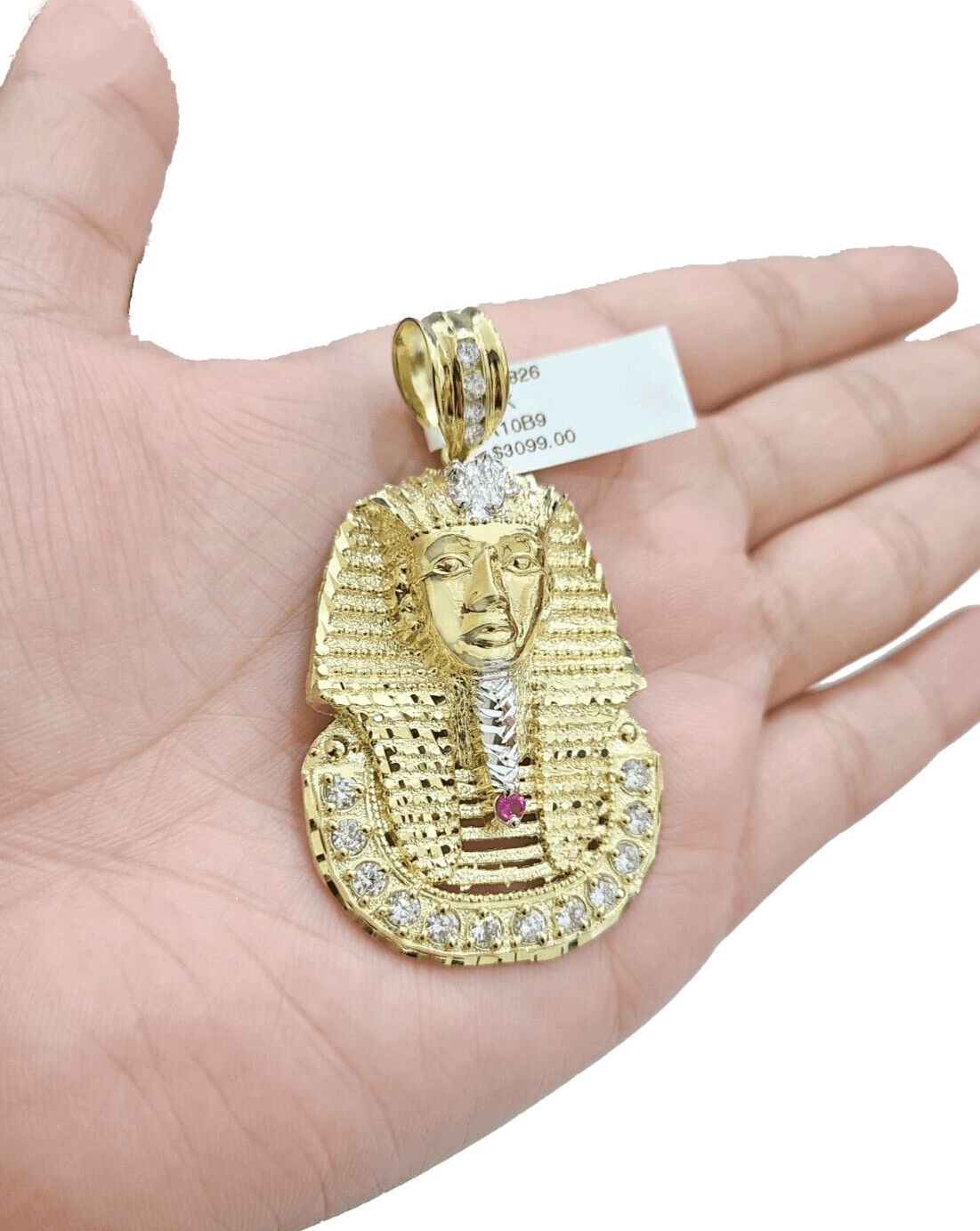 10k Gold Pharaoh Head Charm Rope Chain Necklace 8mm 22'' Set & Pendant 10kt REAL - GoldenlinQ